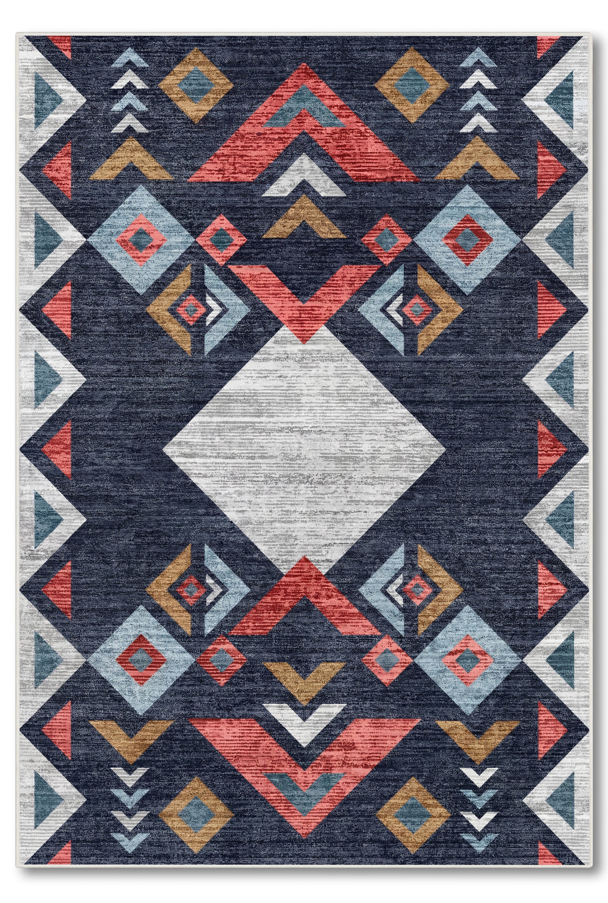 yıkanabilir kaymaz taban şönil dokuma halı 80x150 lacivert; renkli