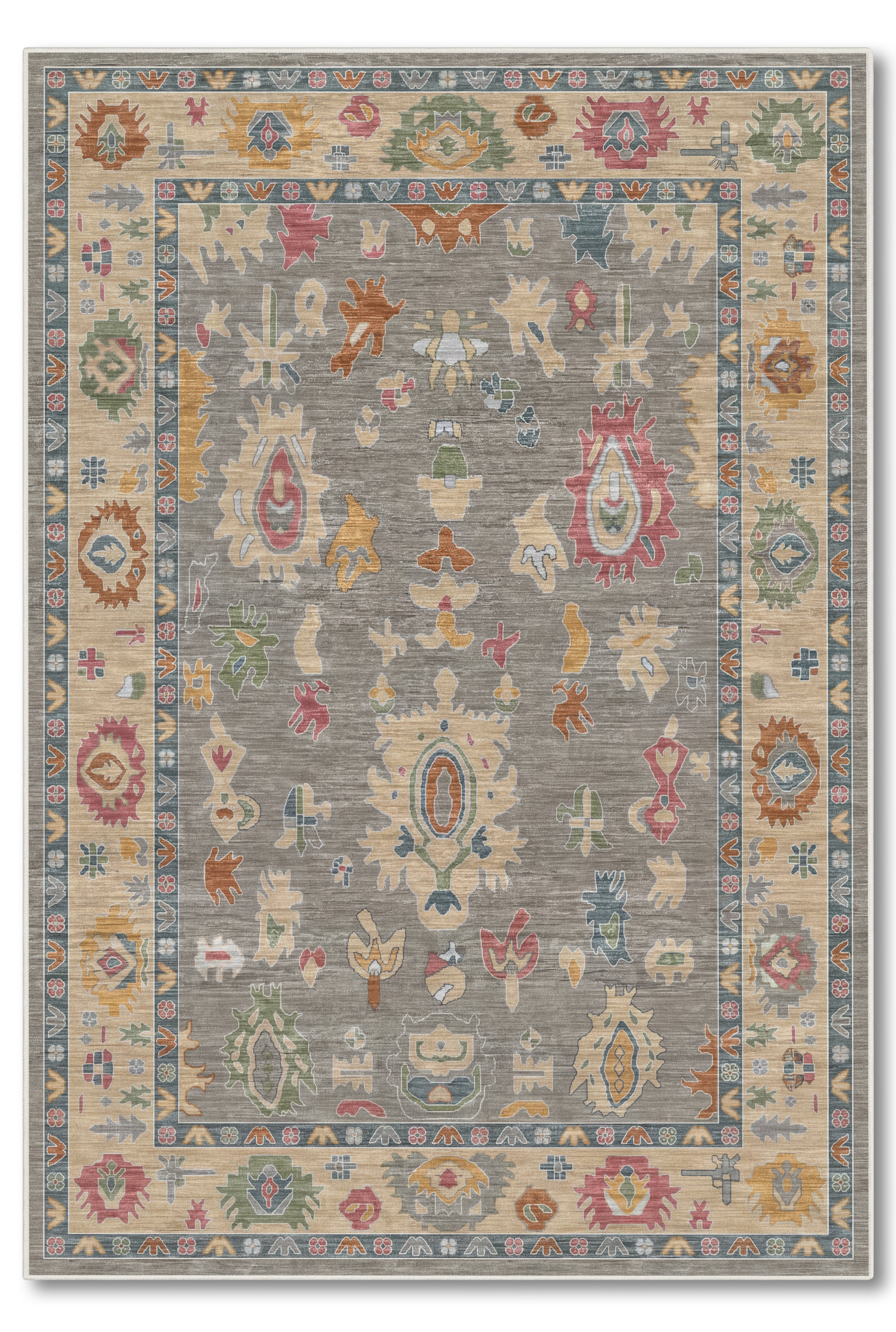 yıkanabilir kaymaz taban şönil dokuma halı 80x150 gri; bej; renkli