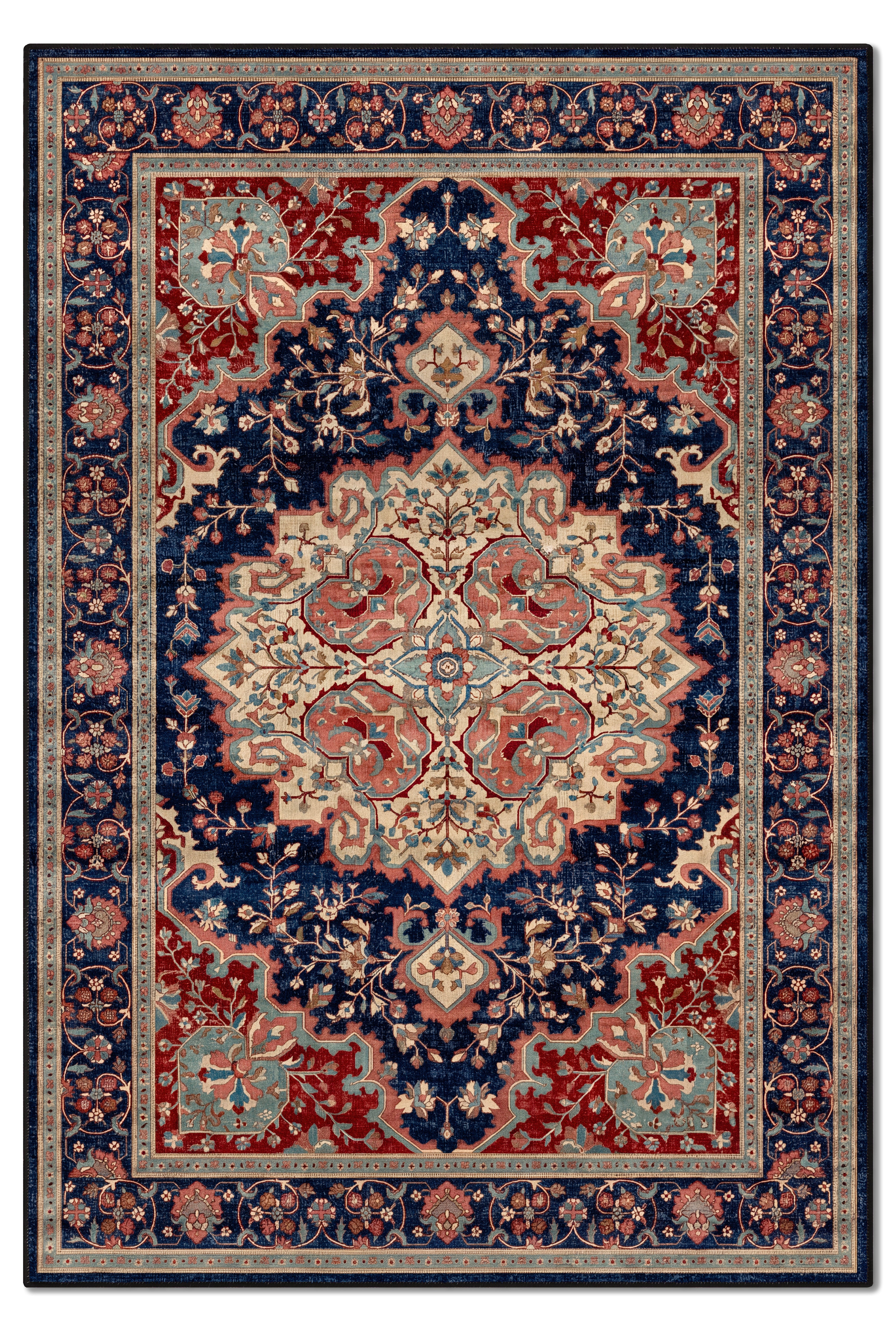 yıkanabilir kaymaz taban şönil dokuma halı 80x150 lacivert; renkli
