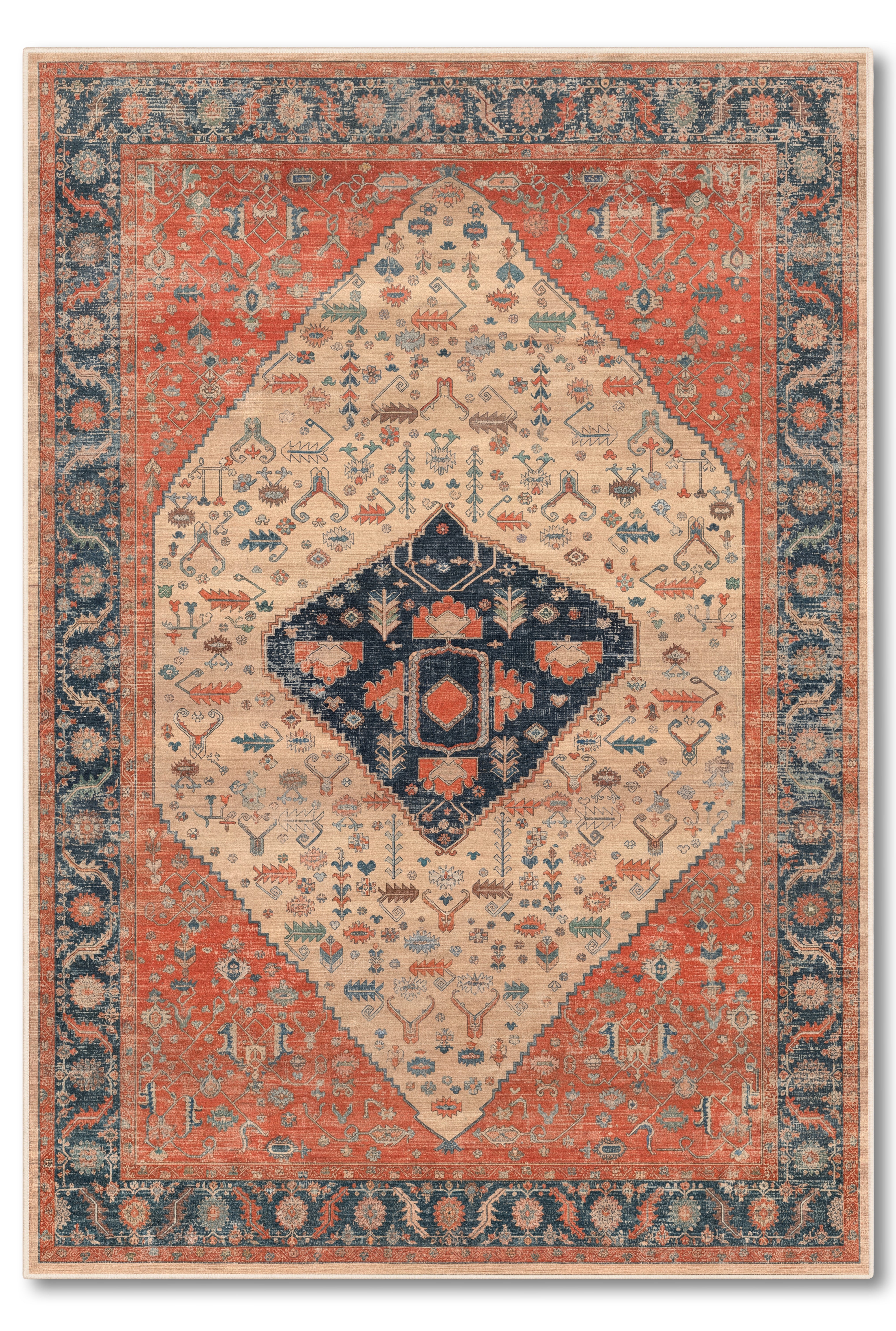 yıkanabilir kaymaz taban şönil dokuma halı 80x150 turuncu; renkli; krem; bej