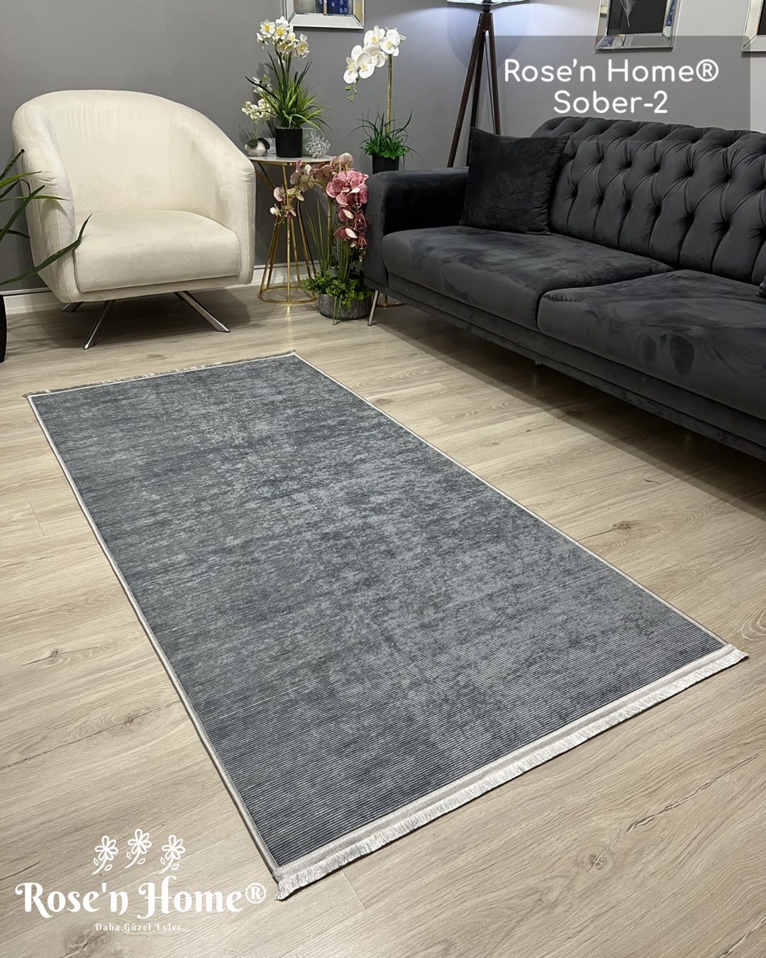SOBER-2 - Kaymaz Deri Taban Makinede Yıkanabilir Salon Oturma Odası Mutfak Halısı