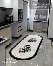 ZUCCA BLACK - Kaymaz Deri Taban Makinede Yıkanabilir Salon Oturma Odası Mutfak Halısı
