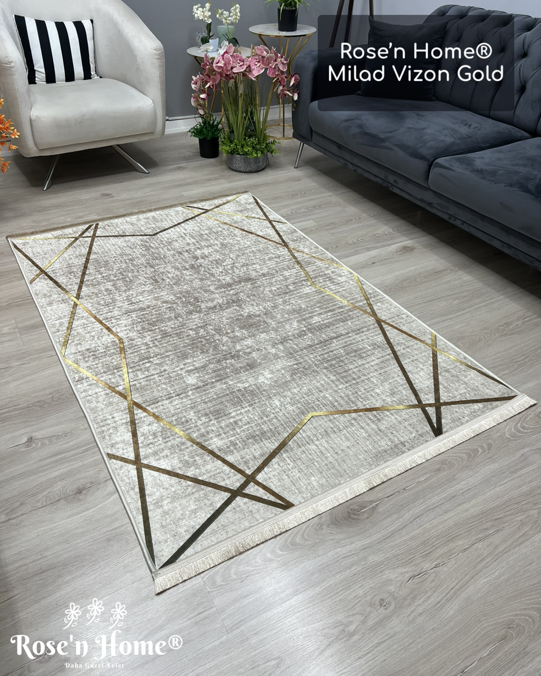 MİLAD VİZON GOLD - Kaymaz Deri Taban Makinede Yıkanabilir Salon Oturma Odası Mutfak Halısı