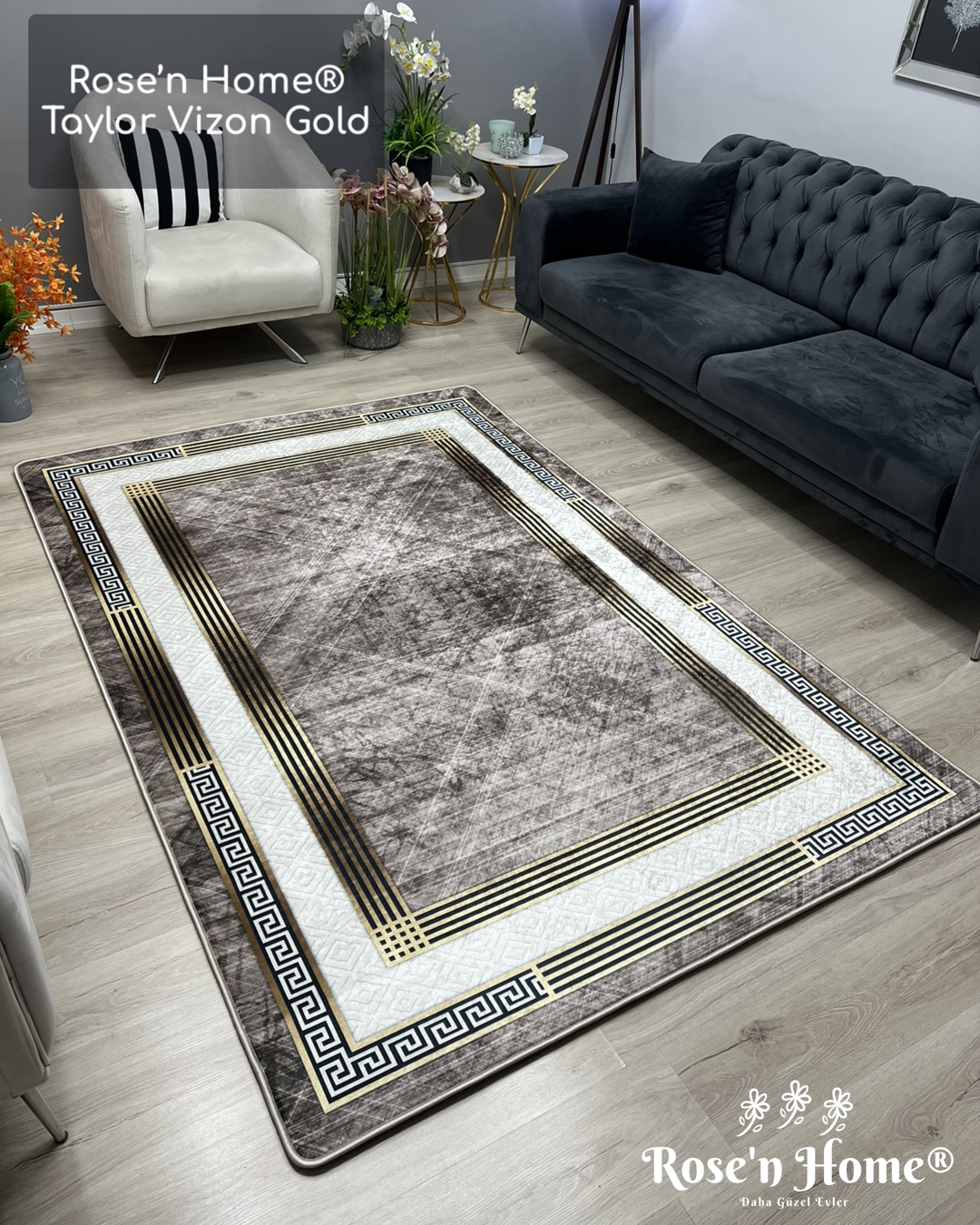 TAYLOR VİZON - Kaymaz Deri Taban Makinede Yıkanabilir Salon Oturma Odası Mutfak Halısı