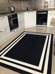 FRAME SİYAH - Kaymaz Deri Taban Makinede Yıkanabilir Salon Oturma Odası Mutfak Halısı