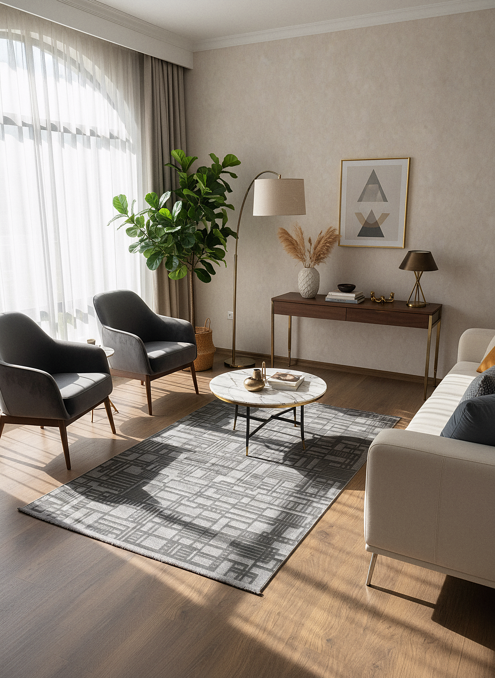 MYRA 448 Antrasit Geometrik Desenli Modern Salon Mutfak Koridor Balkon Halısı