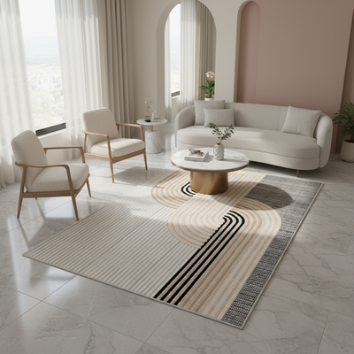 Arte HD Luna Bej Geometrik Desenli Modern Dekoratif Dokuma Şönil Halı