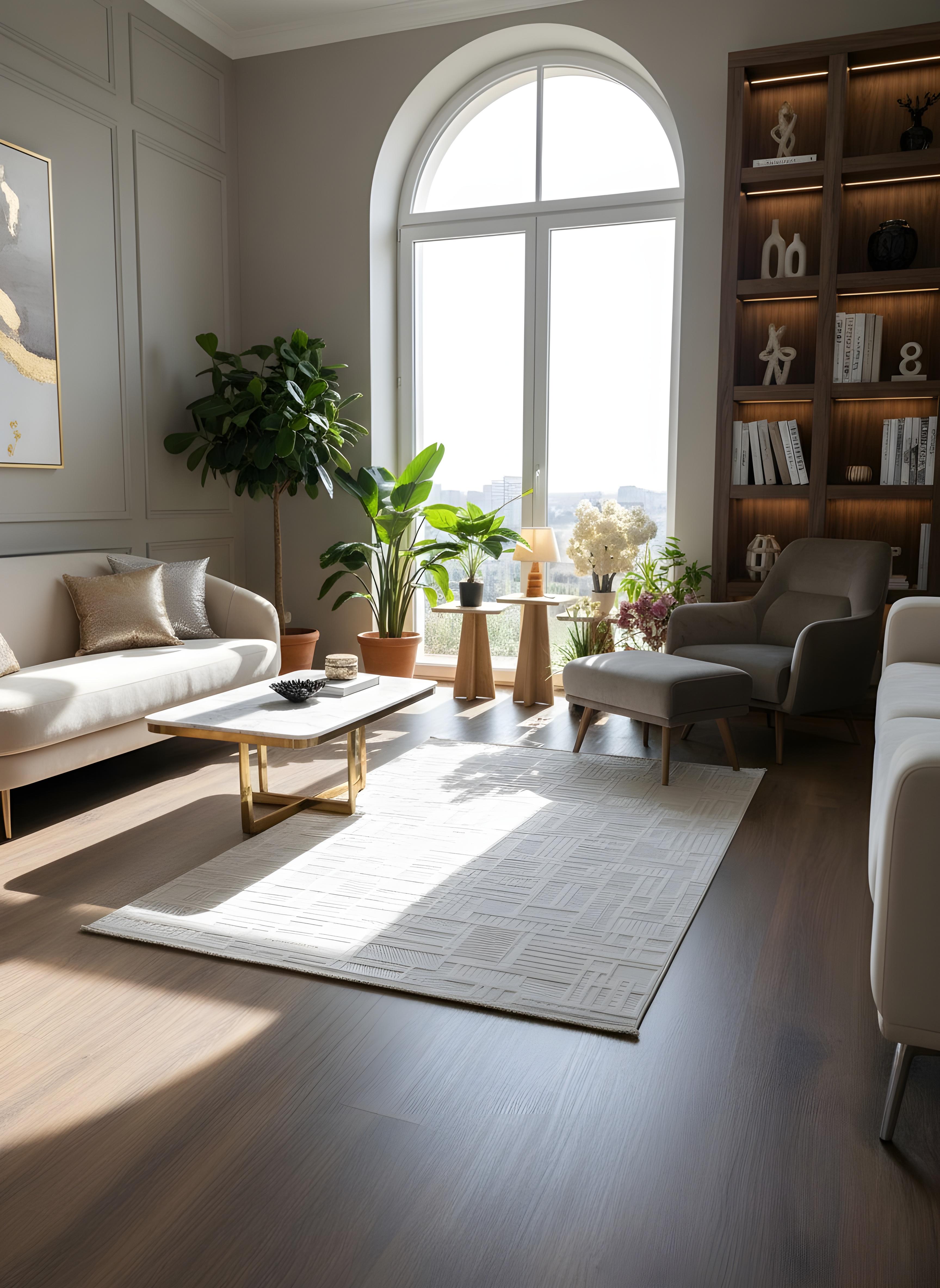 MYRA 448 Bej Geometrik Desenli Modern Salon Mutfak Koridor Balkon Halısı