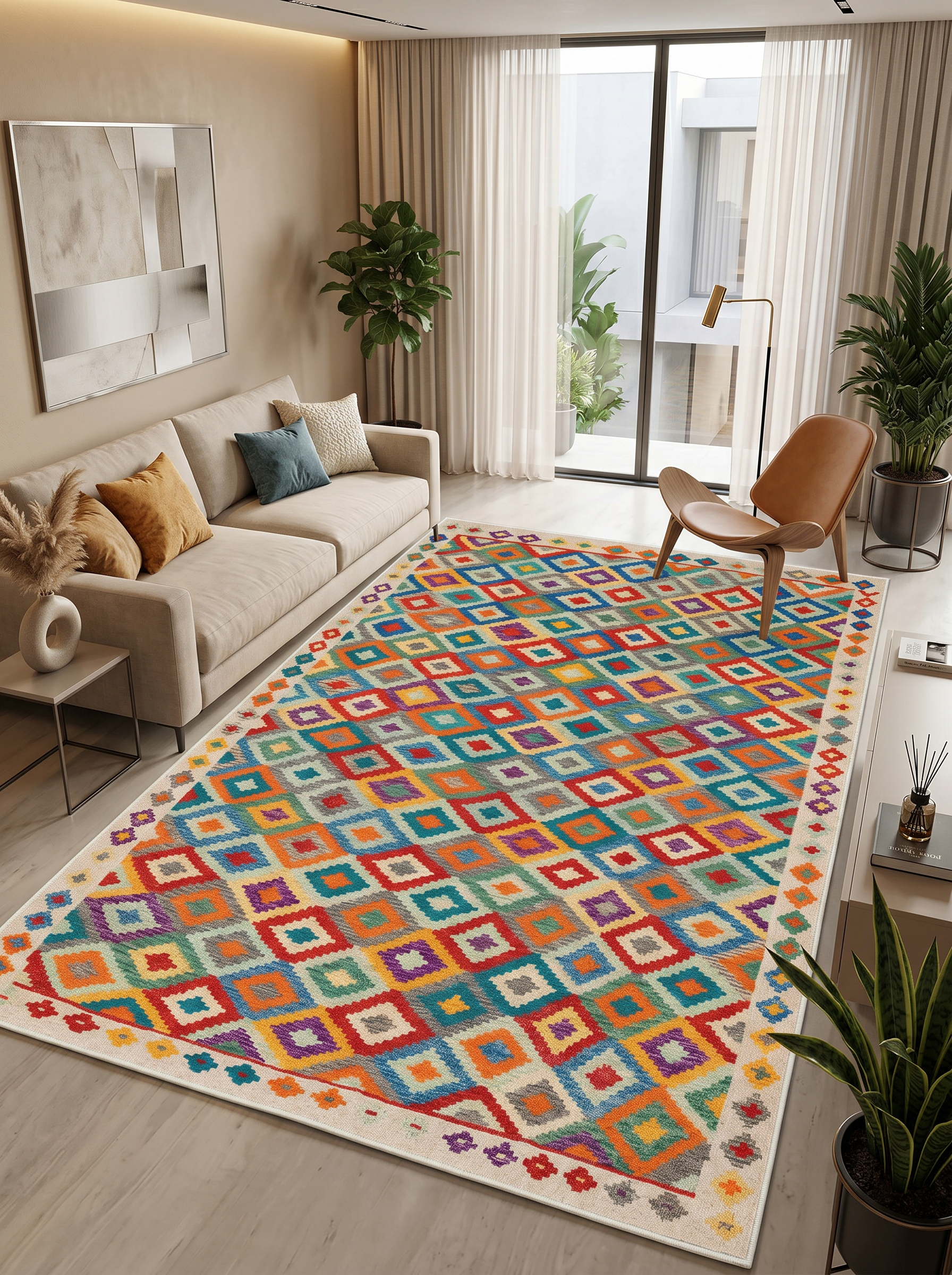 yıkanabilir kaymaz taban şönil dokuma halı 80x100 renkli