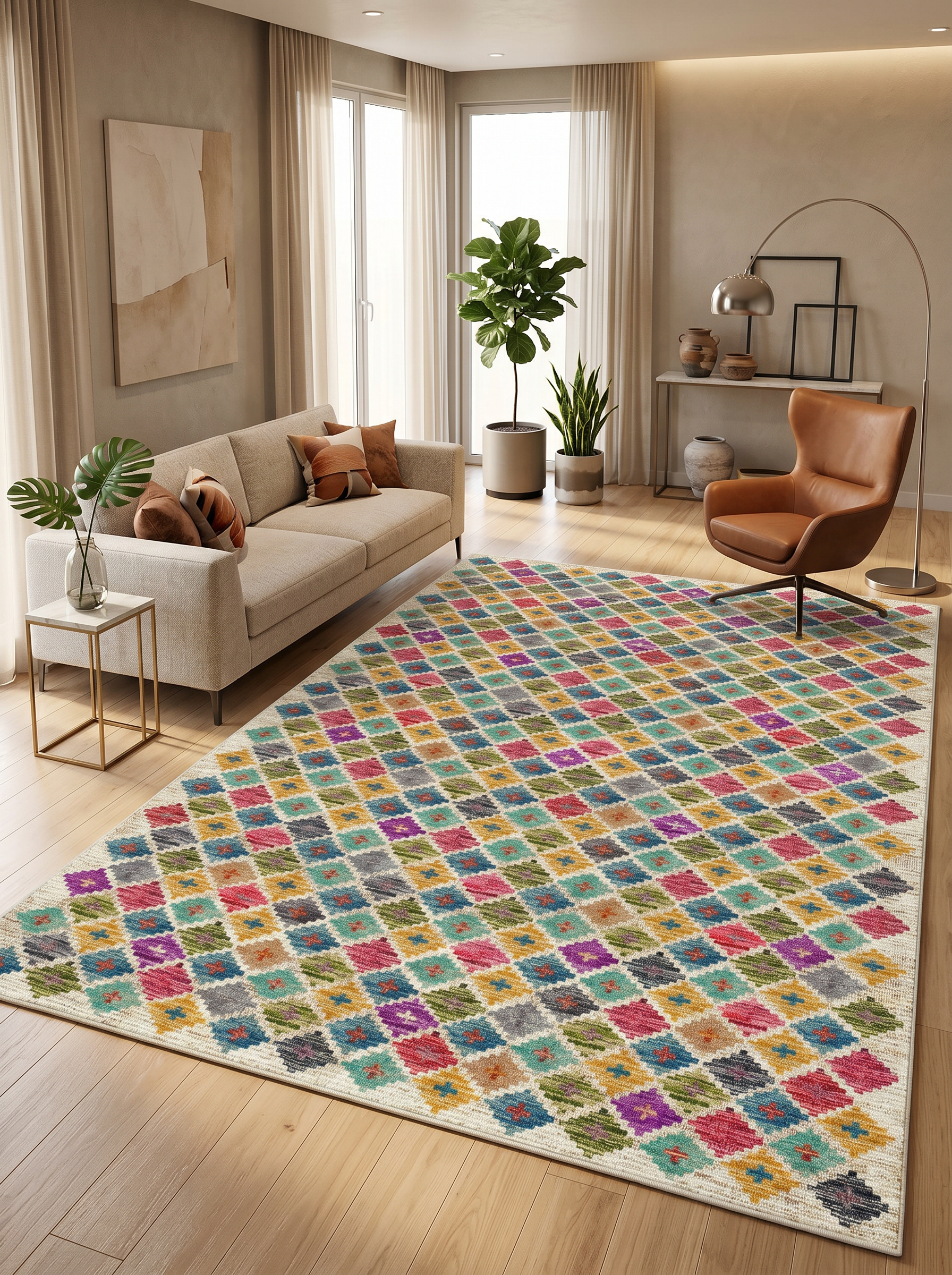 yıkanabilir kaymaz taban şönil dokuma halı 80x100 renkli