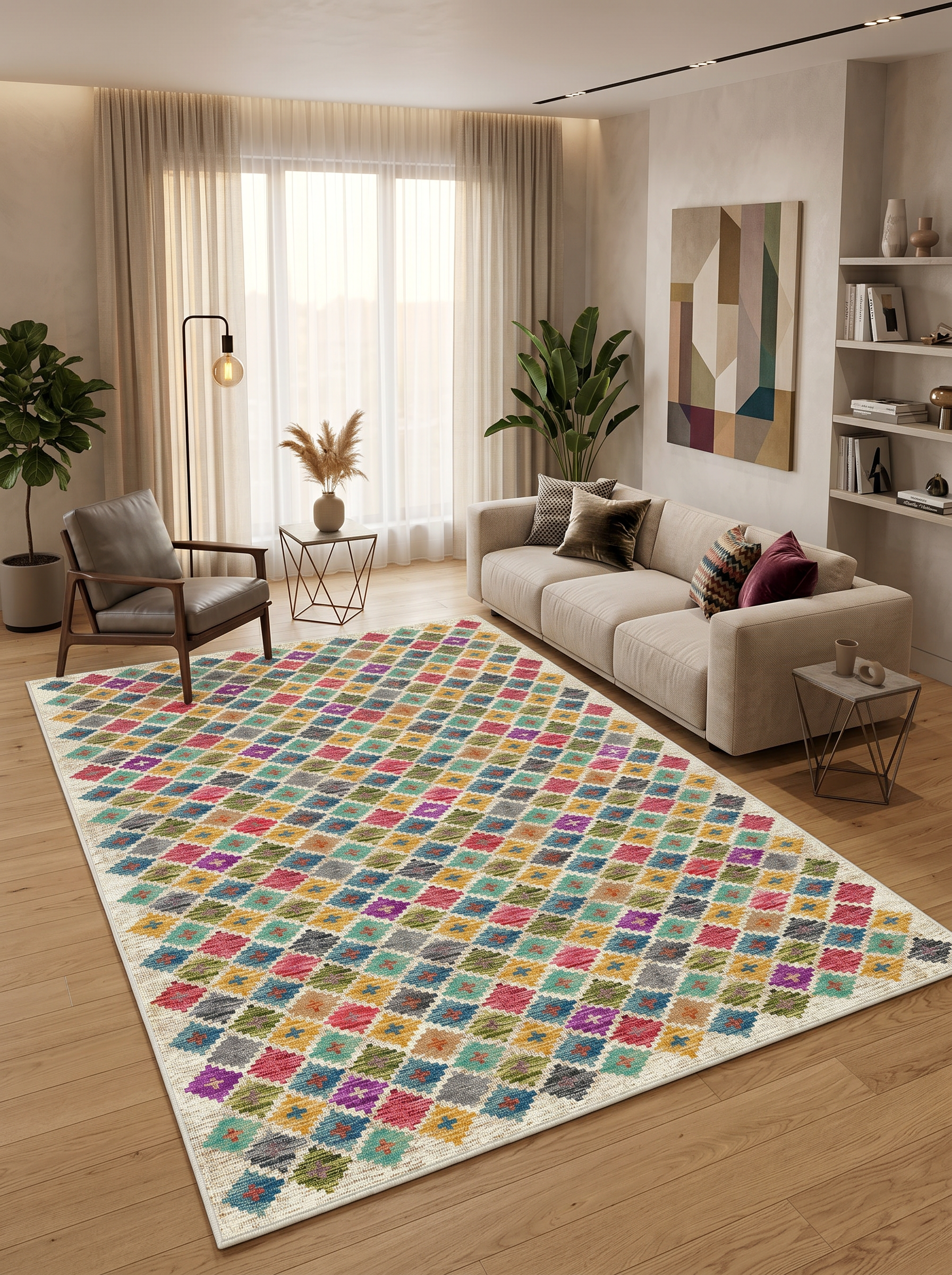 yıkanabilir kaymaz taban şönil dokuma halı 100x200 renkli