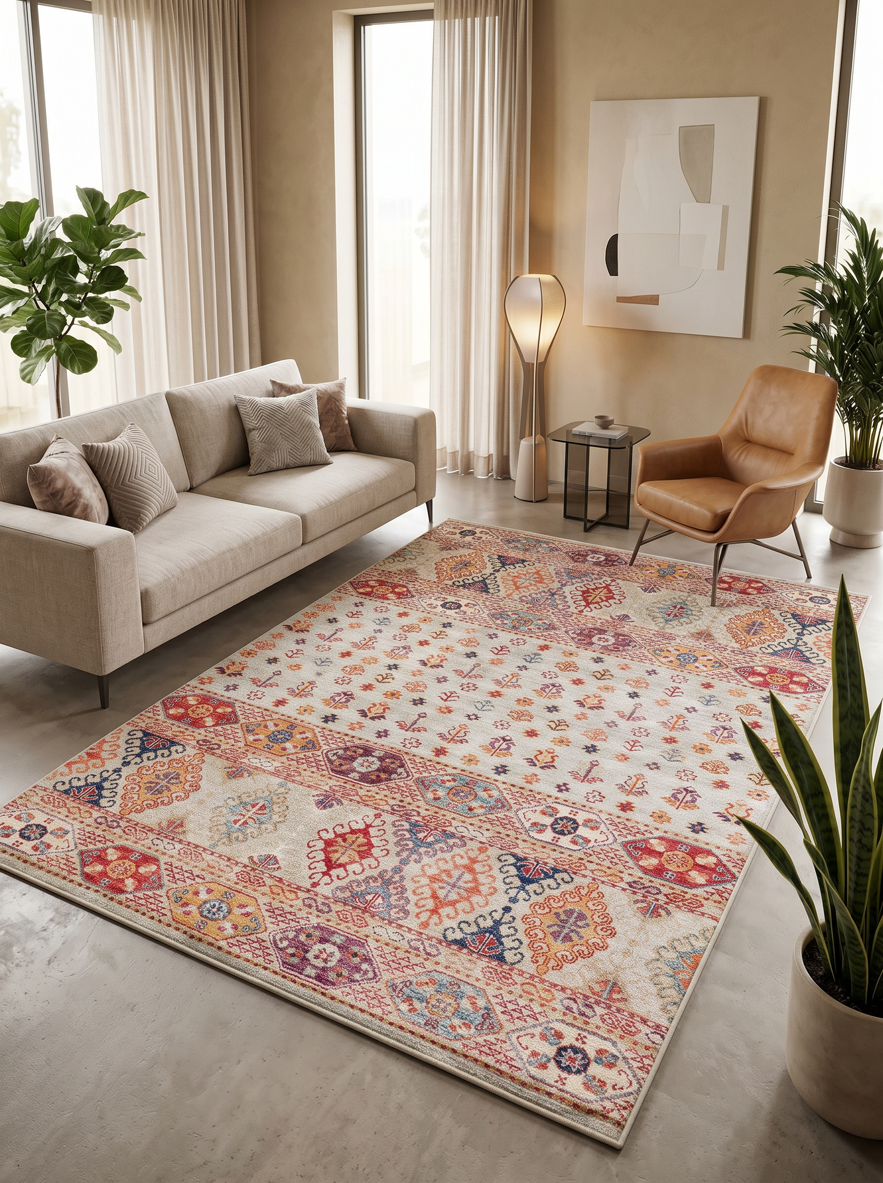yıkanabilir kaymaz taban şönil dokuma halı 80x100 krem; renkli