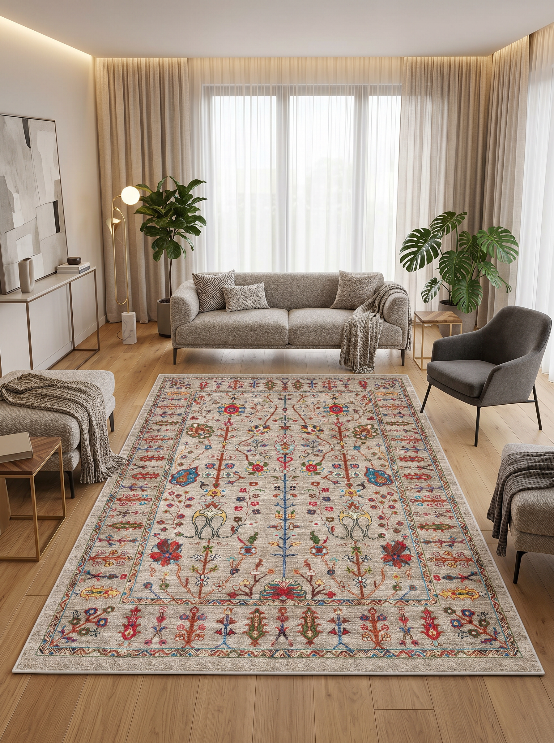 yıkanabilir kaymaz taban şönil dokuma halı 80x200 bej; renkli