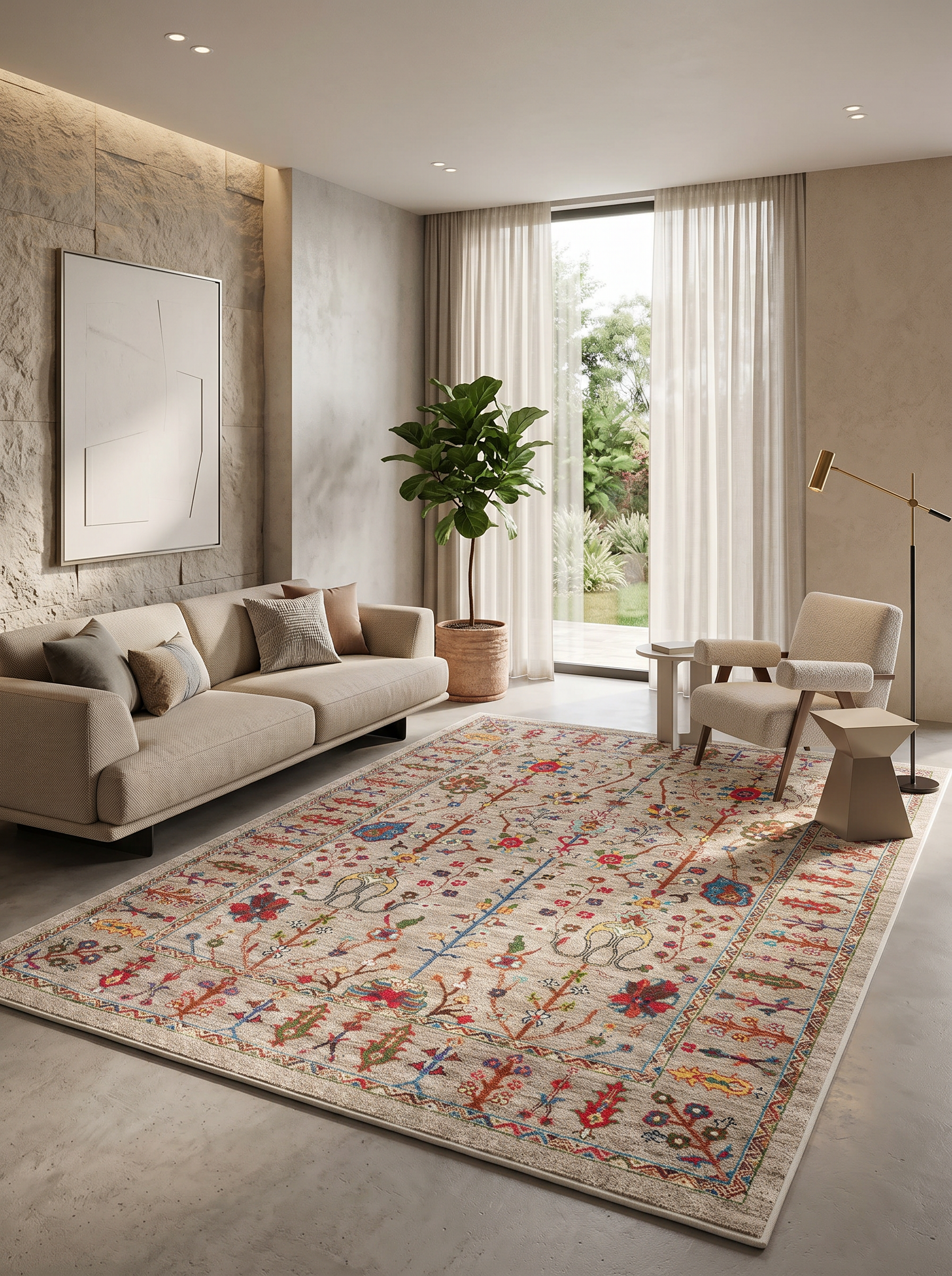 yıkanabilir kaymaz taban şönil dokuma halı 120x180 bej; renkli
