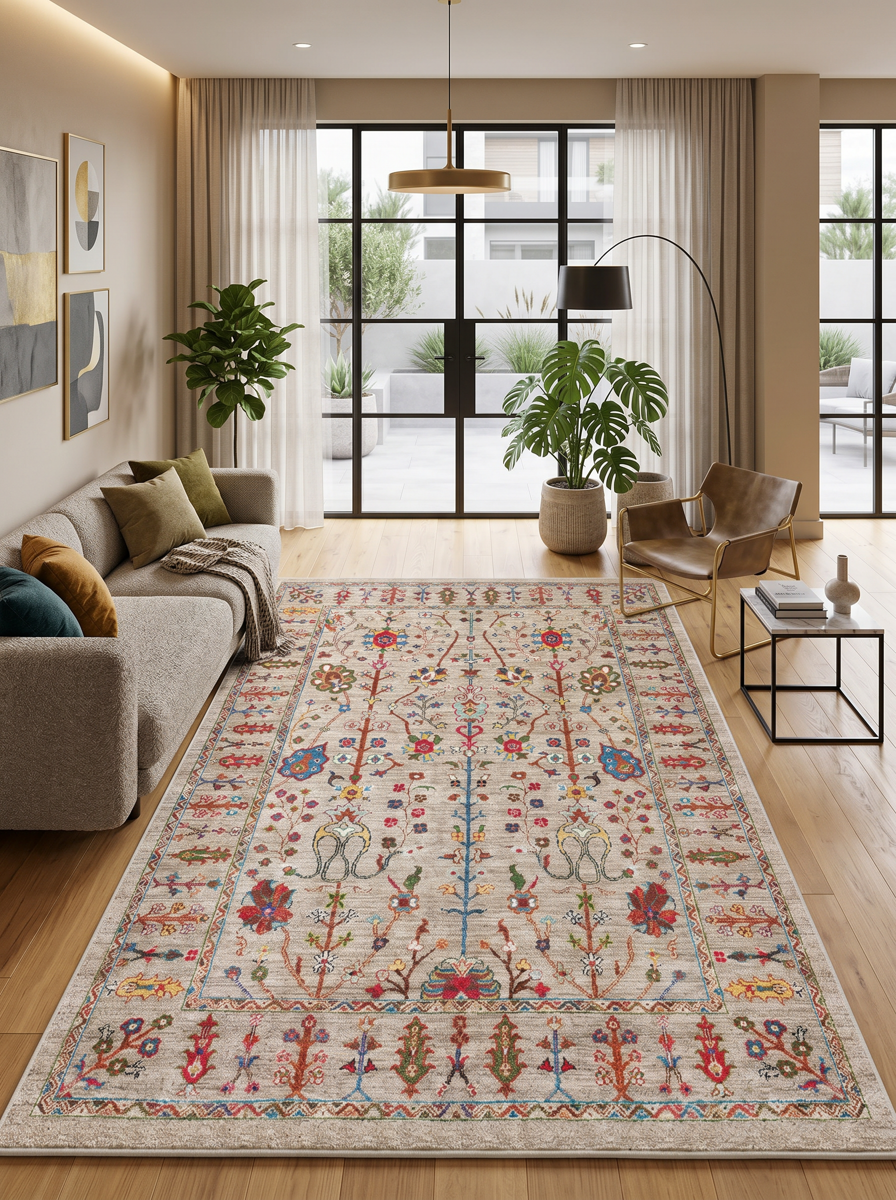 yıkanabilir kaymaz taban şönil dokuma halı 160x230 (4 m²) bej; renkli