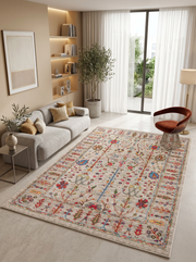 yıkanabilir kaymaz taban şönil dokuma halı 80x100 bej; renkli