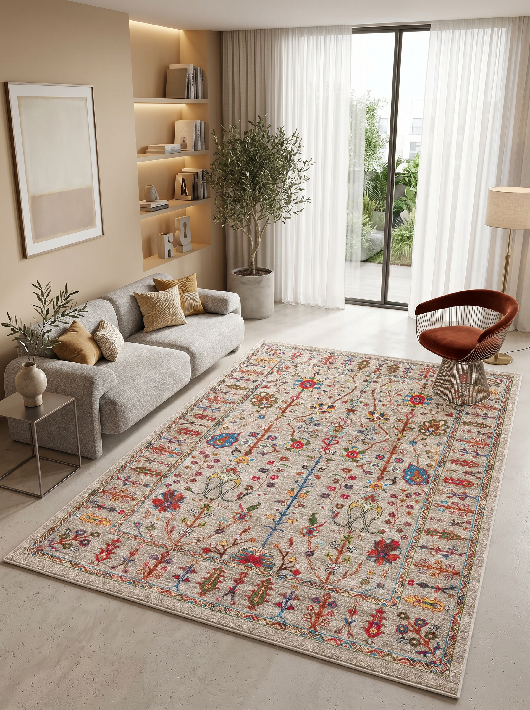yıkanabilir kaymaz taban şönil dokuma halı 80x100 bej; renkli