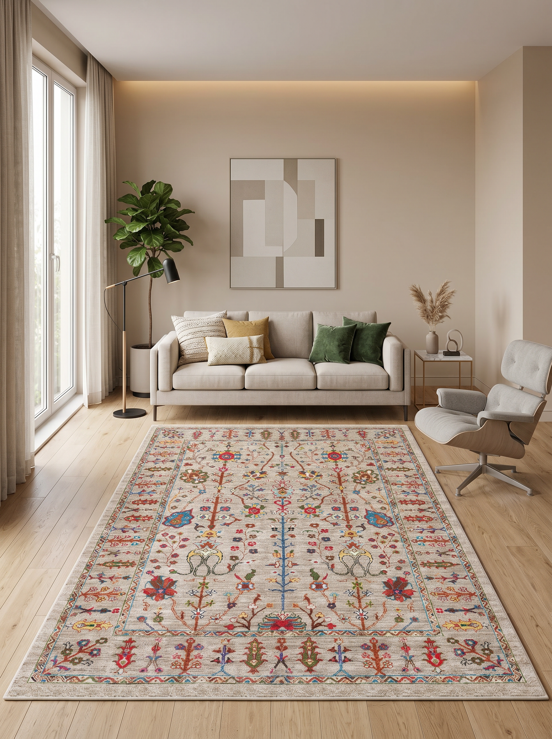 yıkanabilir kaymaz taban şönil dokuma halı 200x250 (5 m²) bej; renkli