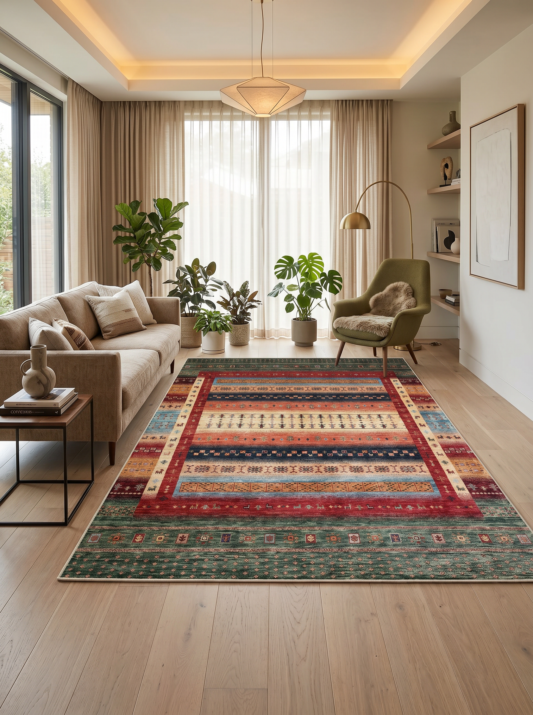 yıkanabilir kaymaz taban şönil dokuma halı 100x200 yesil; kirmizi; renkli
