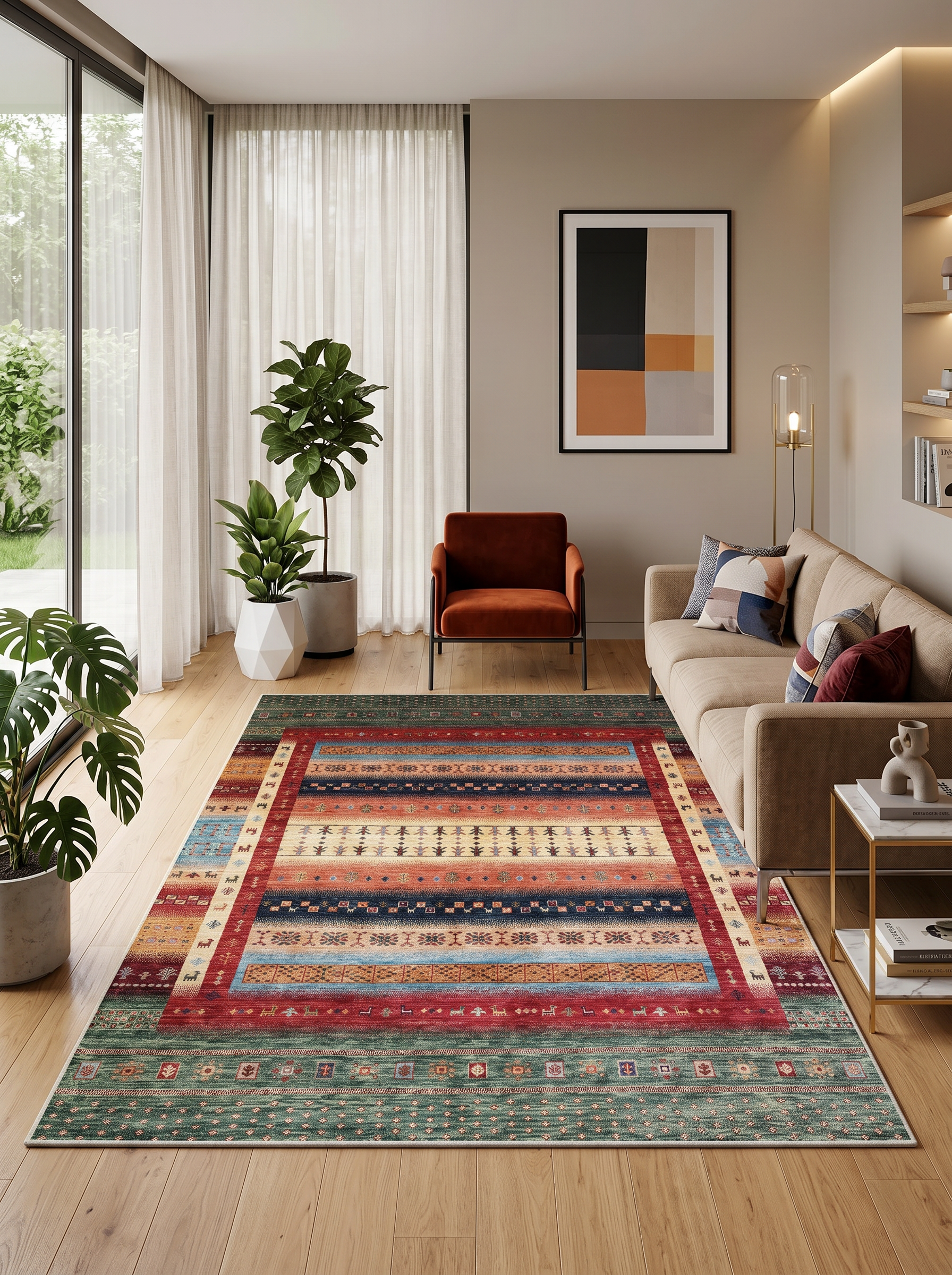 yıkanabilir kaymaz taban şönil dokuma halı 120x180 yesil; kirmizi; renkli
