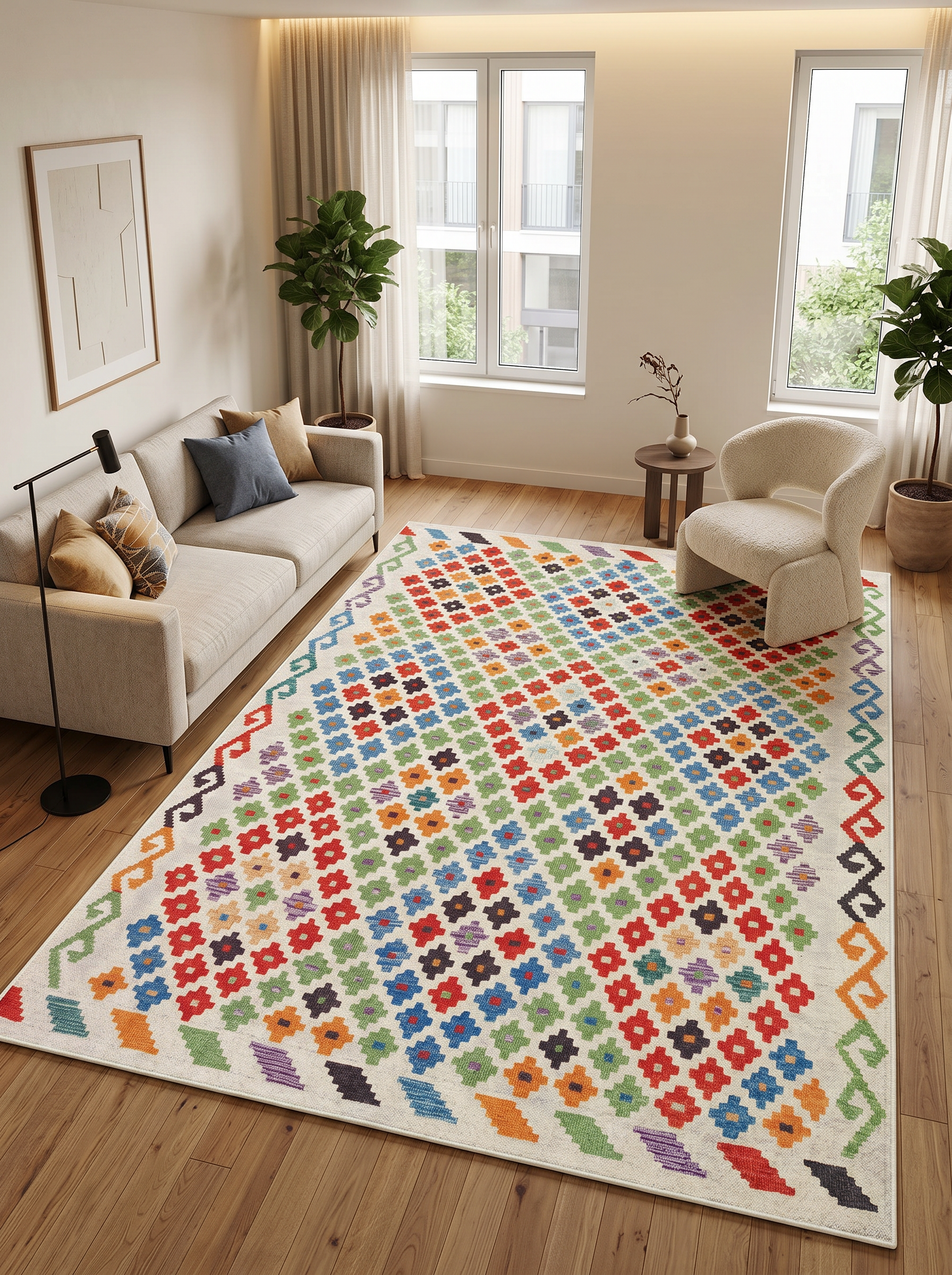 yıkanabilir kaymaz taban şönil dokuma halı 80x100 renkli