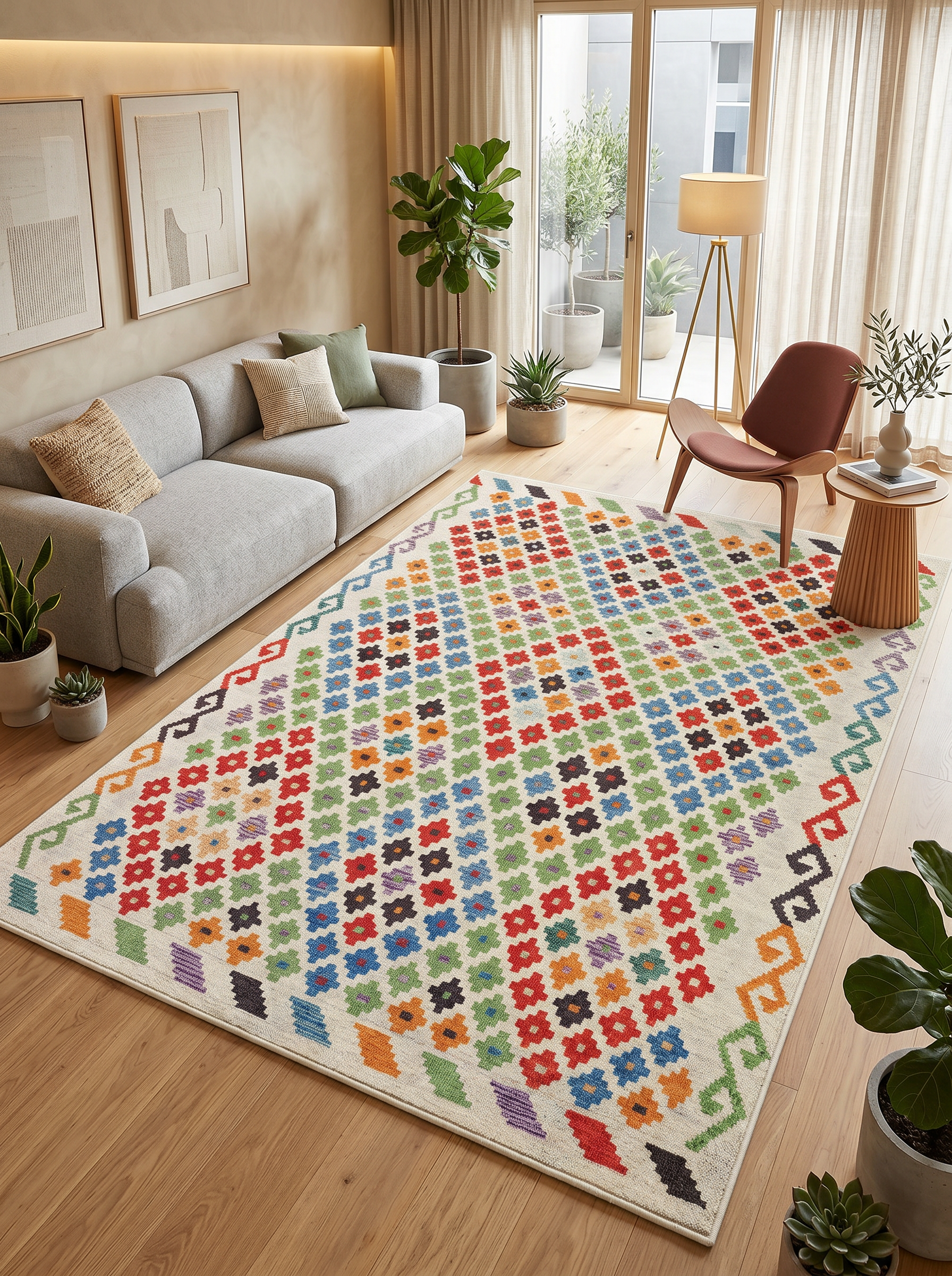 yıkanabilir kaymaz taban şönil dokuma halı 100x200 renkli