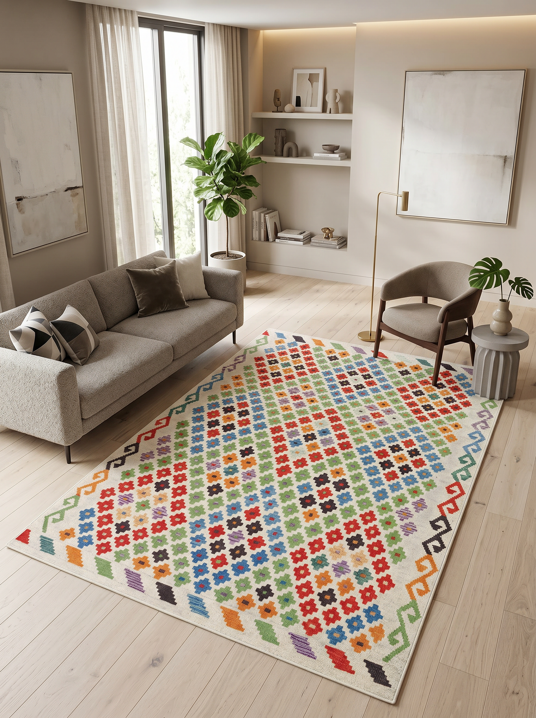 yıkanabilir kaymaz taban şönil dokuma halı 160x230 (4 m²) renkli