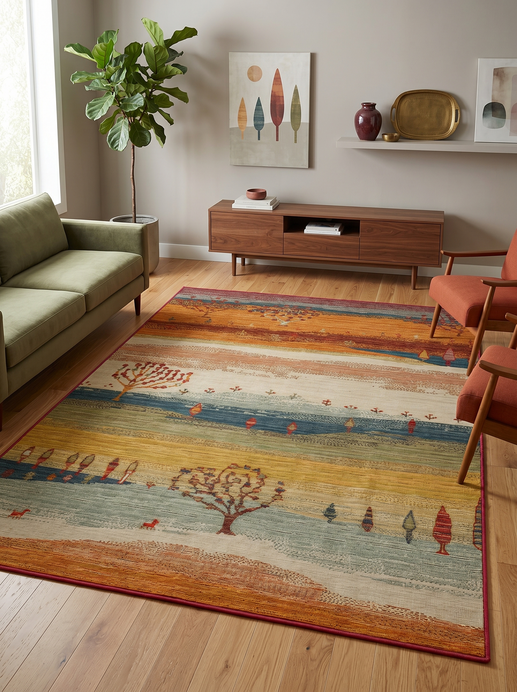 Arte DS299 Vintage Orman Desenli Dekoratif Dokuma Halı