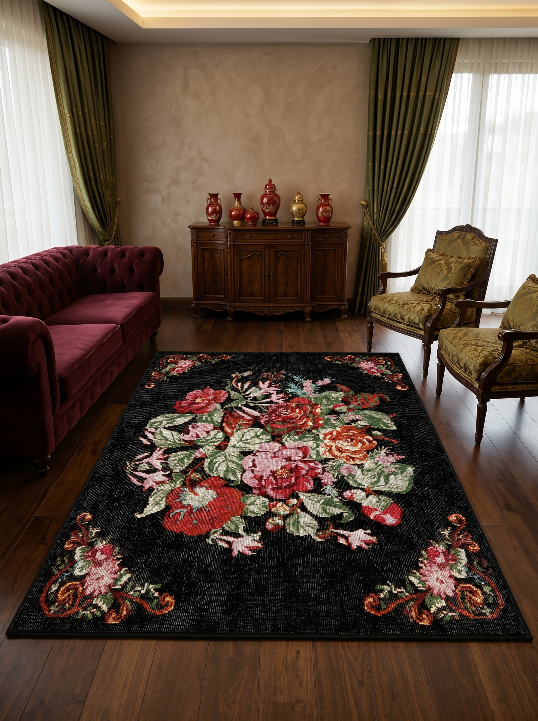 Arte DS061 Çiçek Desenli Dekoratif Dokuma Halı