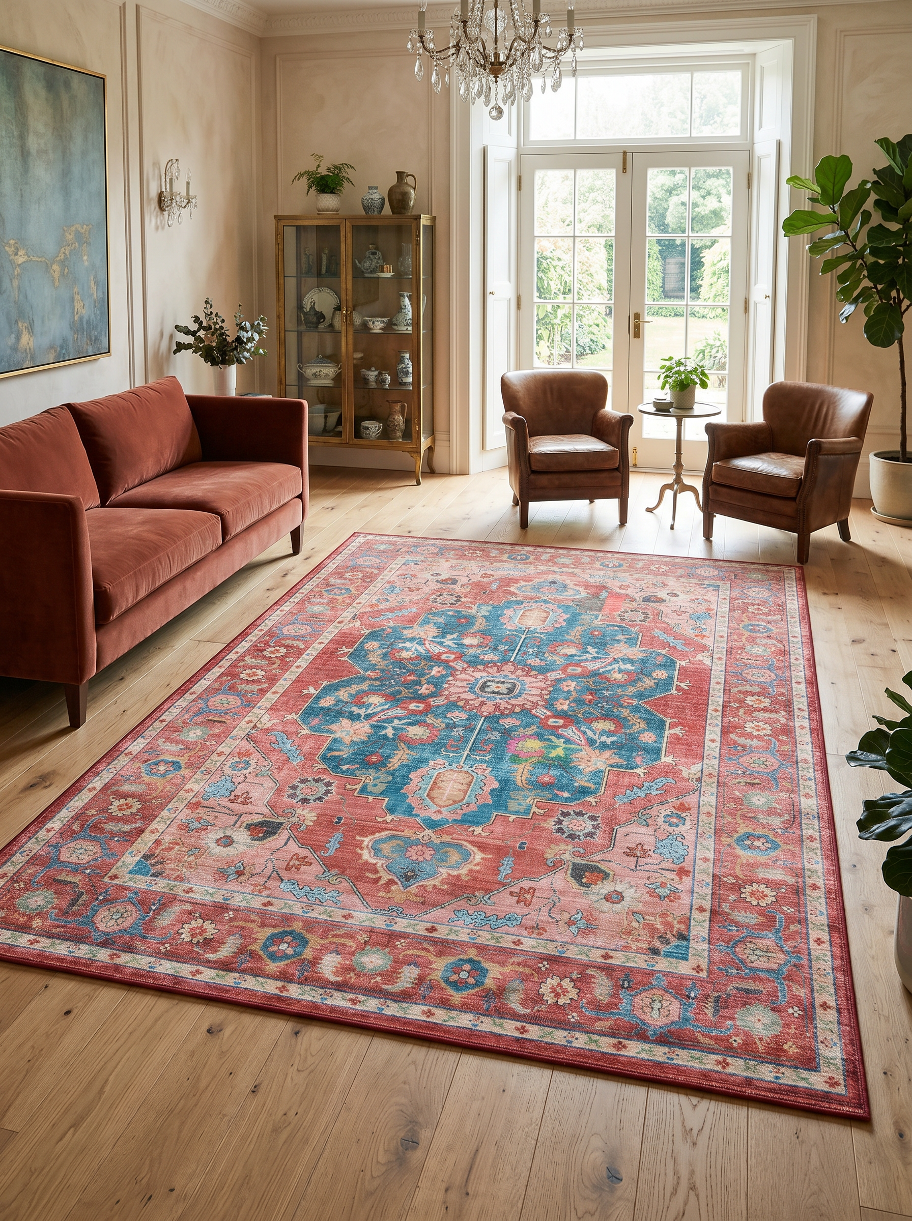 yıkanabilir kaymaz taban şönil dokuma halı 200x250 (5 m²) kirmizi; mavi; renkli