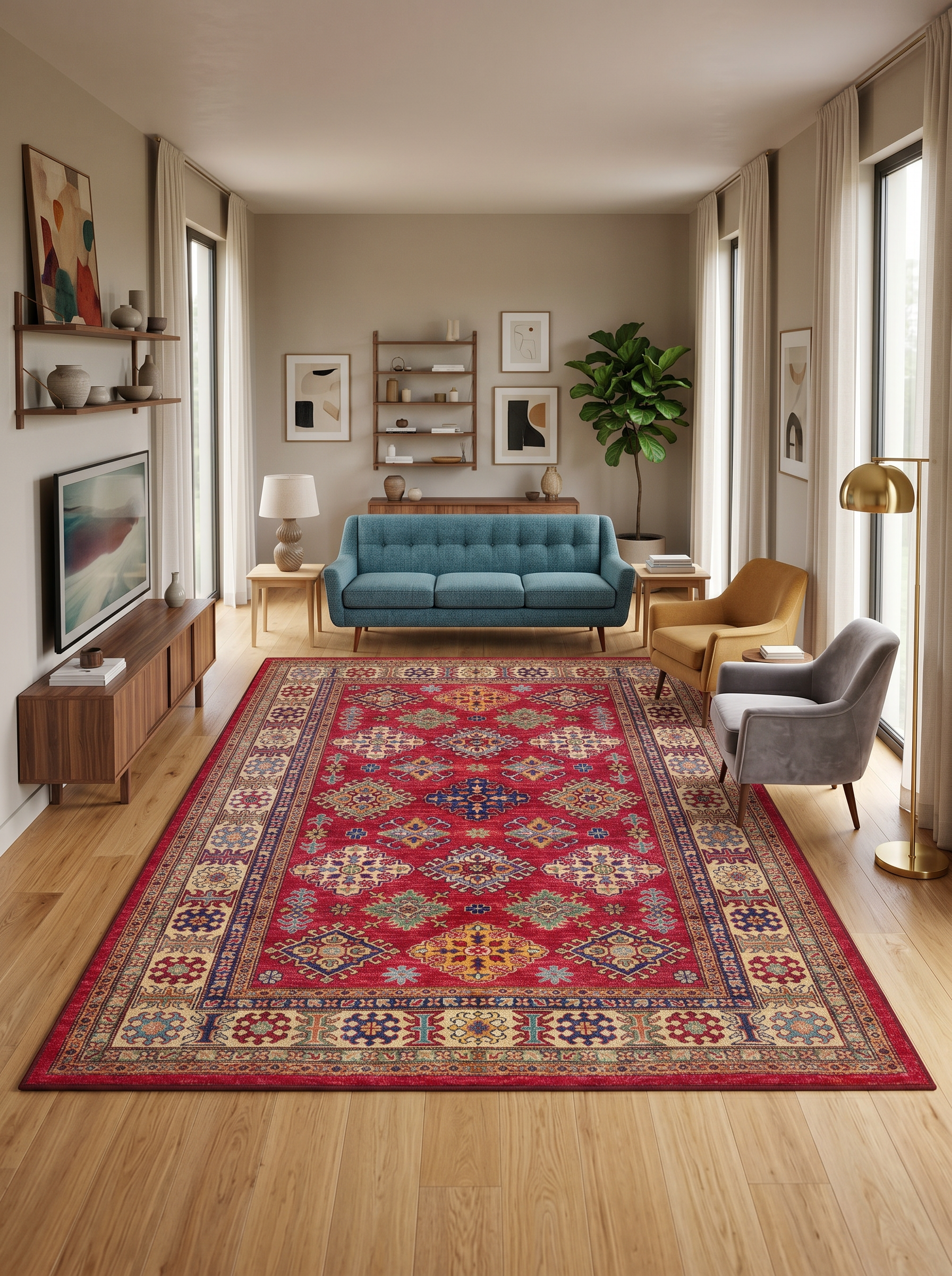 yıkanabilir kaymaz taban şönil dokuma halı 120x180 kirmizi; renkli