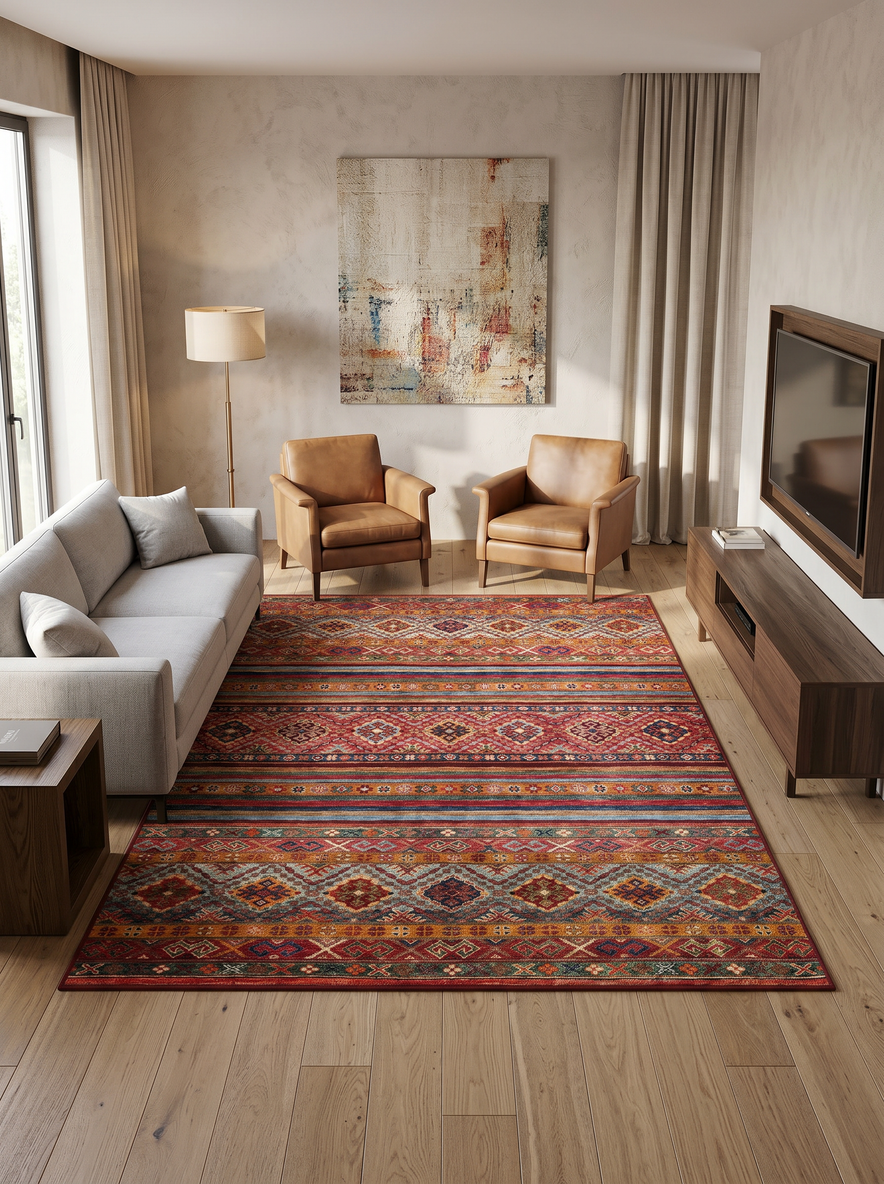 yıkanabilir kaymaz taban şönil dokuma halı 200x250 (5 m²) kirmizi; turuncu; renkli