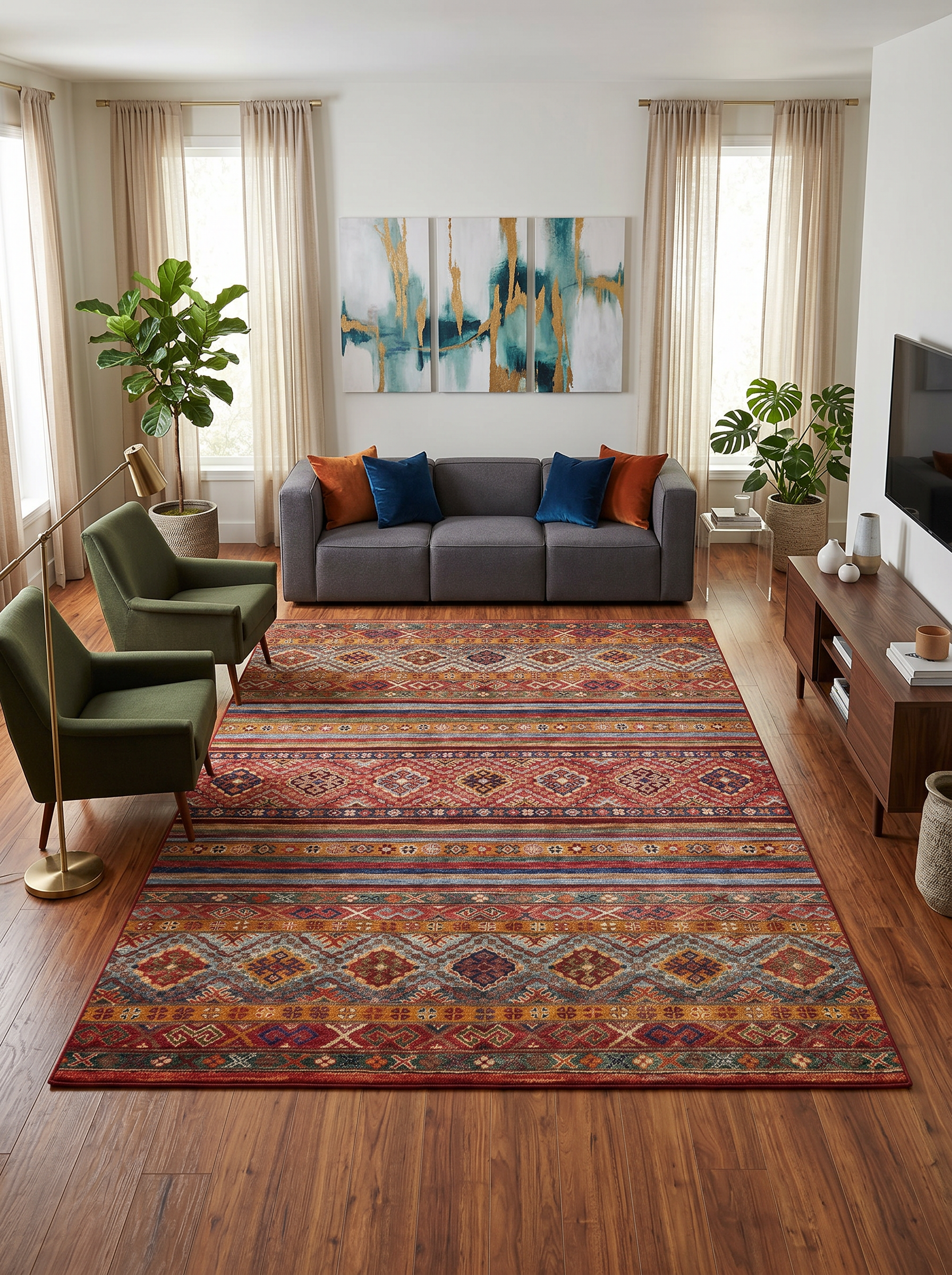 yıkanabilir kaymaz taban şönil dokuma halı 200x290 (6 m²) kirmizi; turuncu; renkli