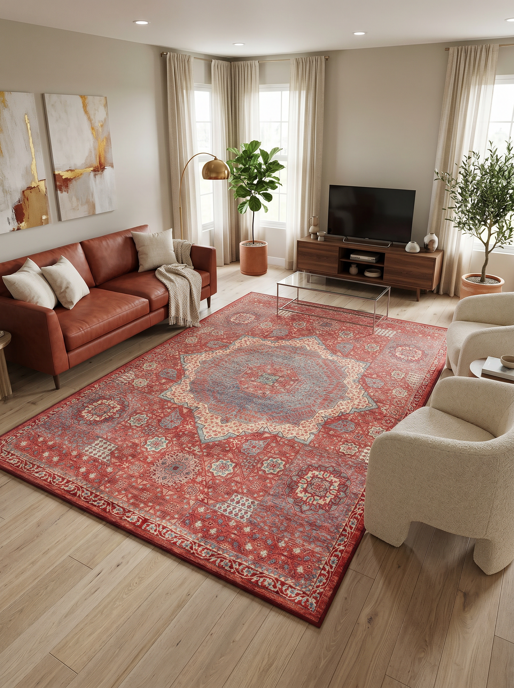 yıkanabilir kaymaz taban şönil dokuma halı 200x290 (6 m²) kirmizi; renkli