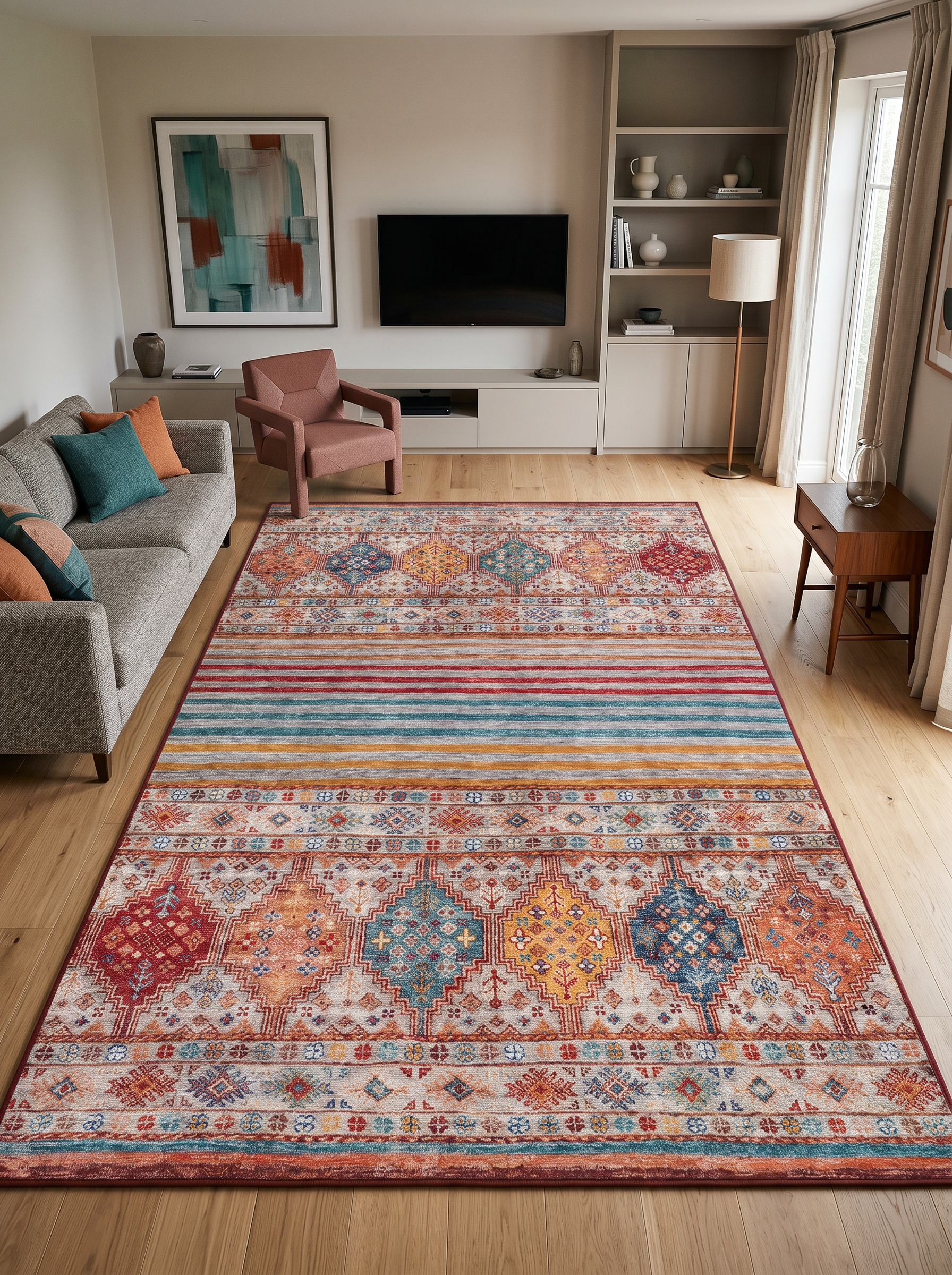 yıkanabilir kaymaz taban şönil dokuma halı 200x250 (5 m²) kirmizi; turuncu; renkli