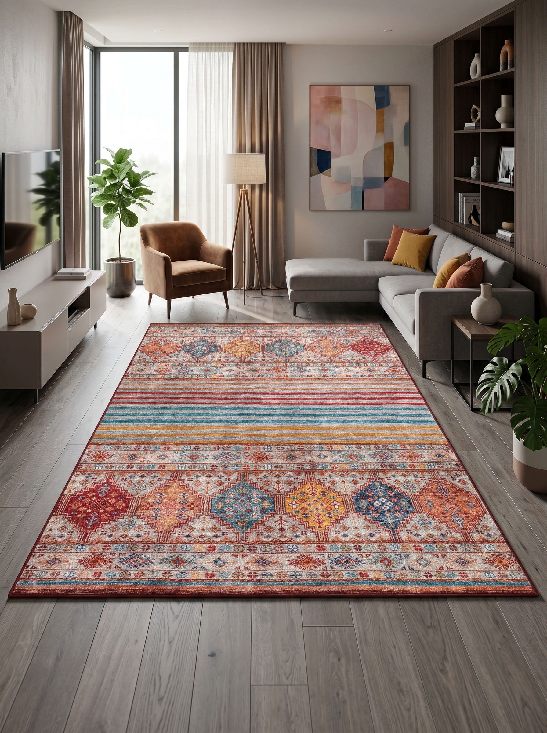 yıkanabilir kaymaz taban şönil dokuma halı 200x290 (6 m²) kirmizi; turuncu; renkli