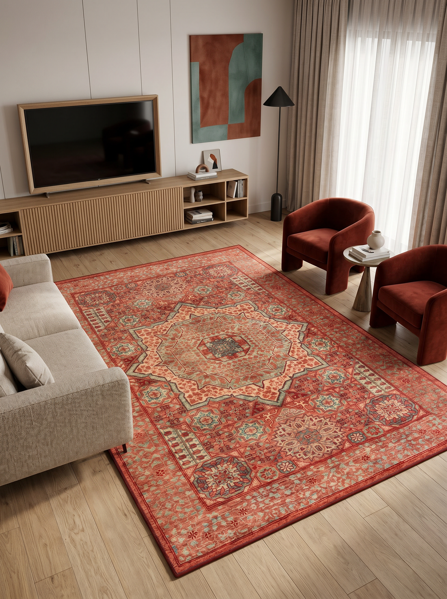 yıkanabilir kaymaz taban şönil dokuma halı 80x100 kirmizi; turuncu; renkli