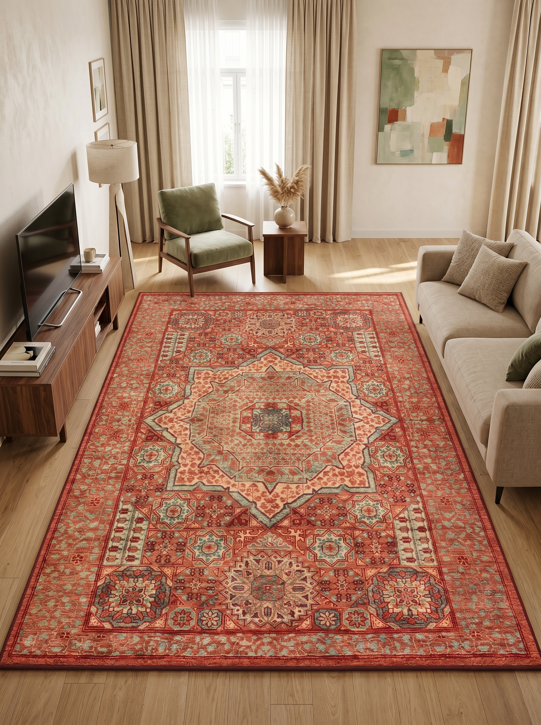 yıkanabilir kaymaz taban şönil dokuma halı 160x230 (4 m²) kirmizi; turuncu; renkli