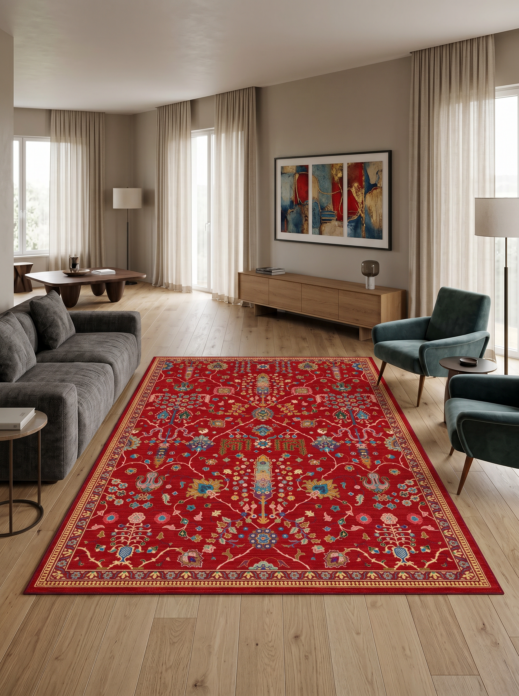 yıkanabilir kaymaz taban şönil dokuma halı 120x180 kirmizi; renkli