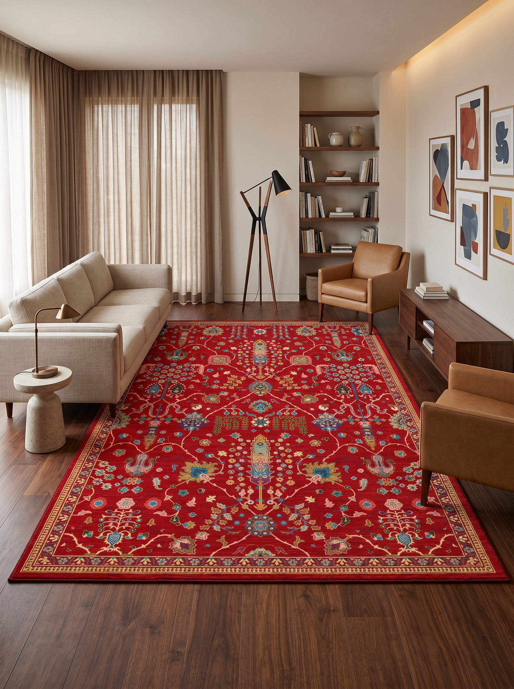 yıkanabilir kaymaz taban şönil dokuma halı 200x250 (5 m²) kirmizi; renkli