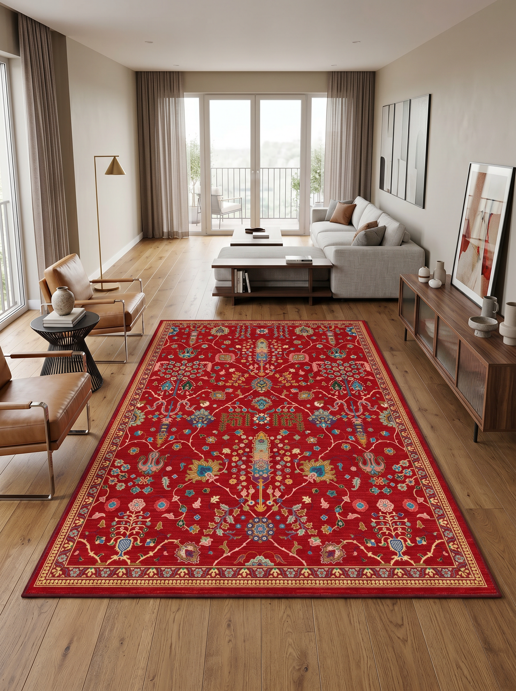 yıkanabilir kaymaz taban şönil dokuma halı 200x290 (6 m²) kirmizi; renkli