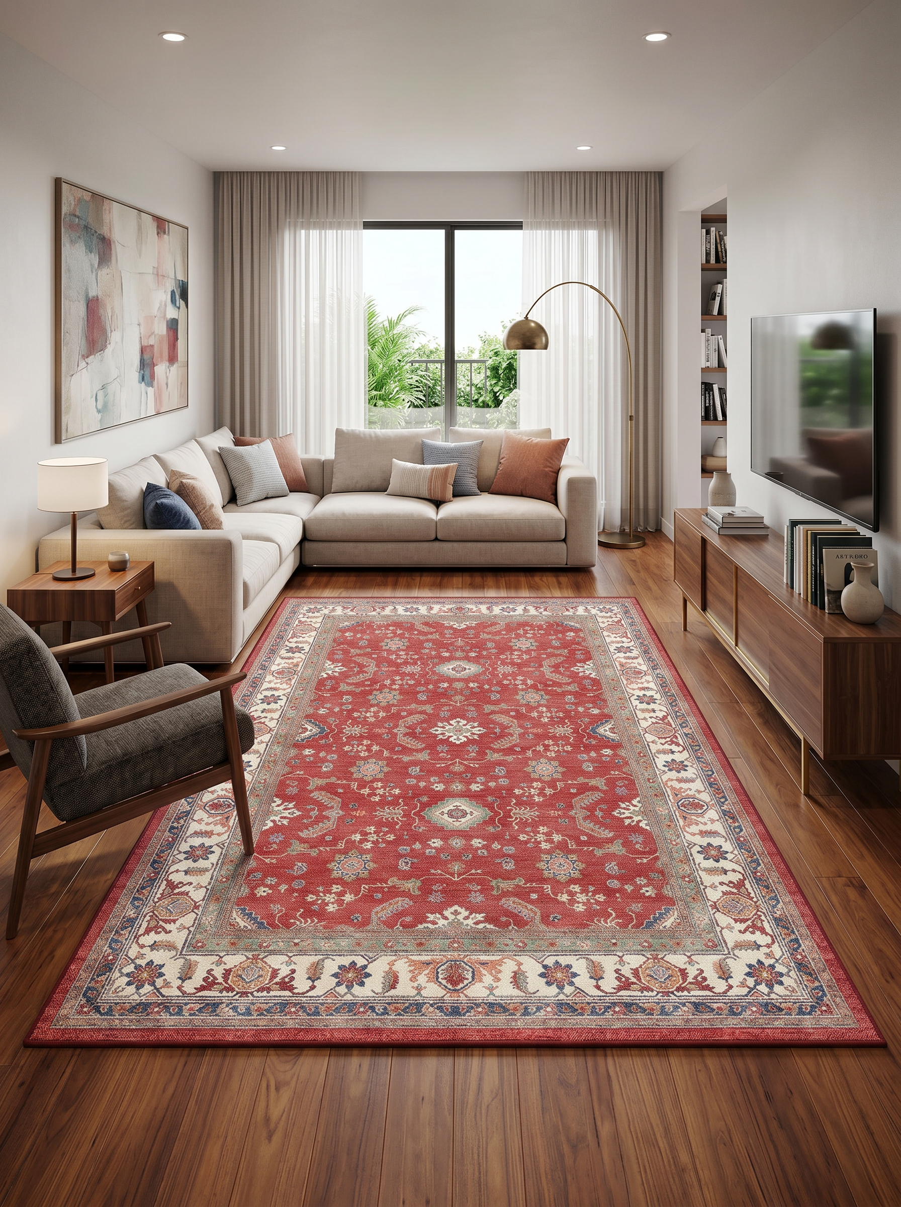 yıkanabilir kaymaz taban şönil dokuma halı 160x230 (4 m²) kirmizi; renkli