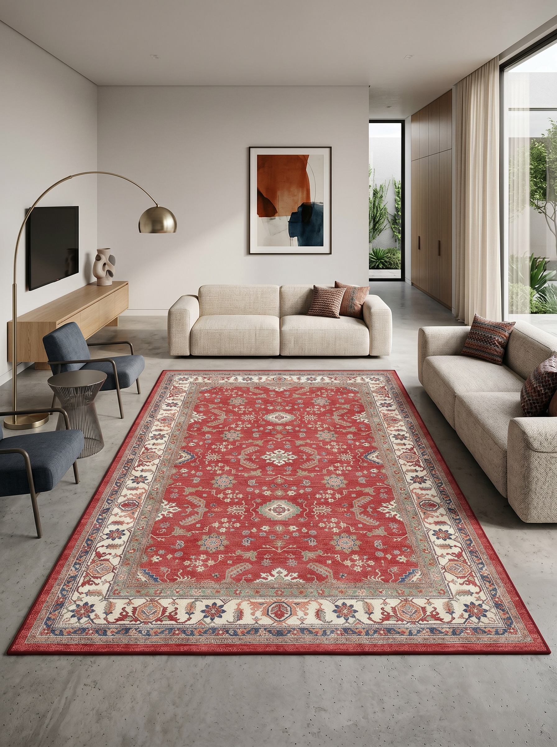 yıkanabilir kaymaz taban şönil dokuma halı 200x250 (5 m²) kirmizi; renkli