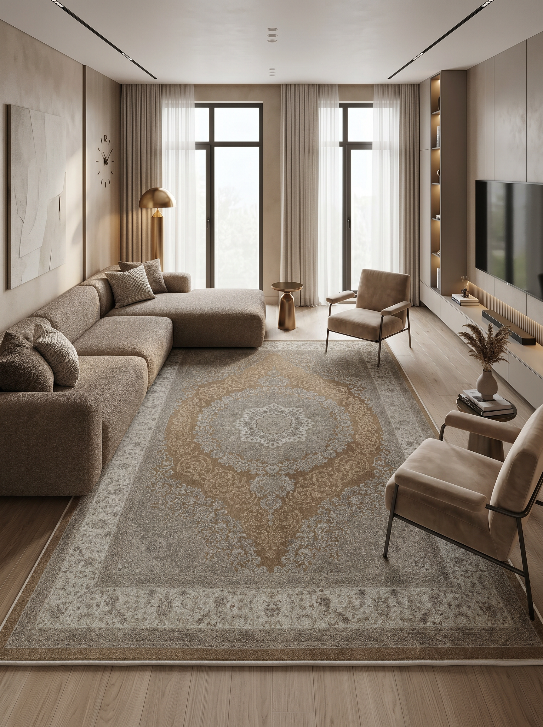 yıkanabilir kaymaz taban şönil dokuma halı 120x180 kahverengi; gri