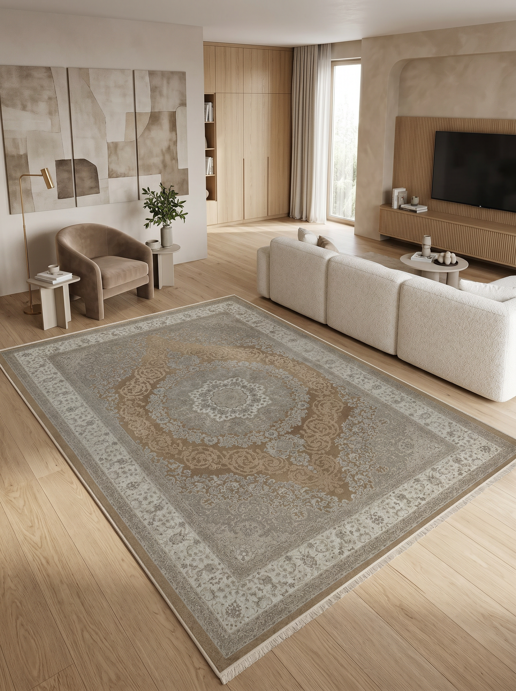 yıkanabilir kaymaz taban şönil dokuma halı 200x250 (5 m²) kahverengi; gri