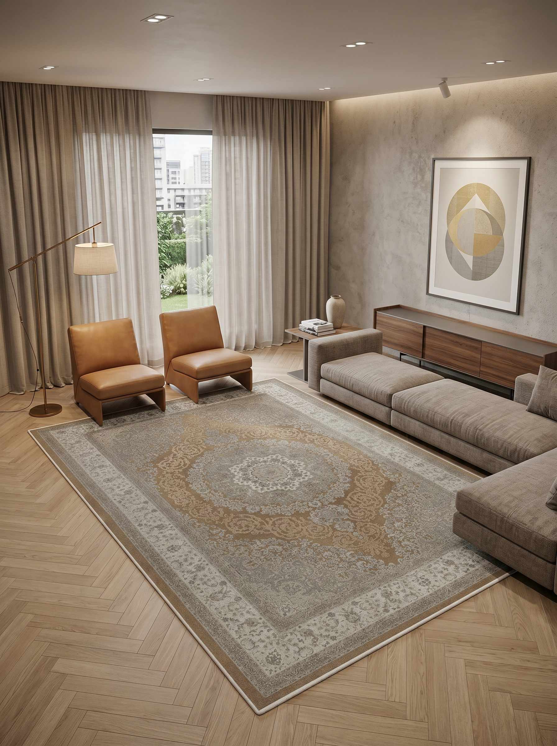 yıkanabilir kaymaz taban şönil dokuma halı 160x230 (4 m²) kahverengi; gri