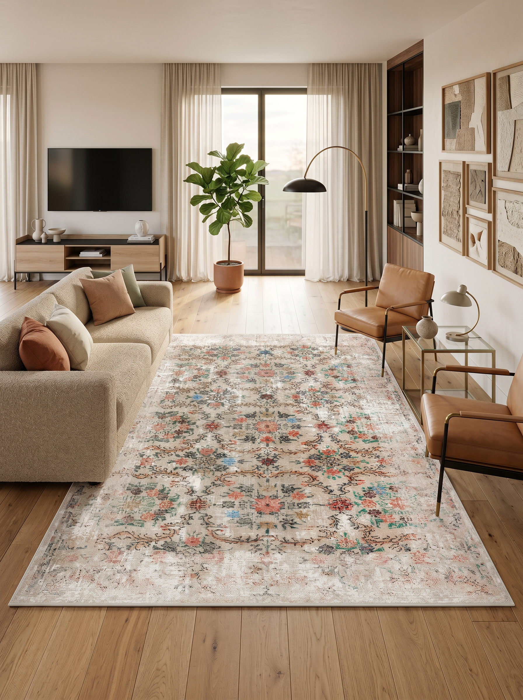 yıkanabilir kaymaz taban şönil dokuma halı 80x100 krem; renkli