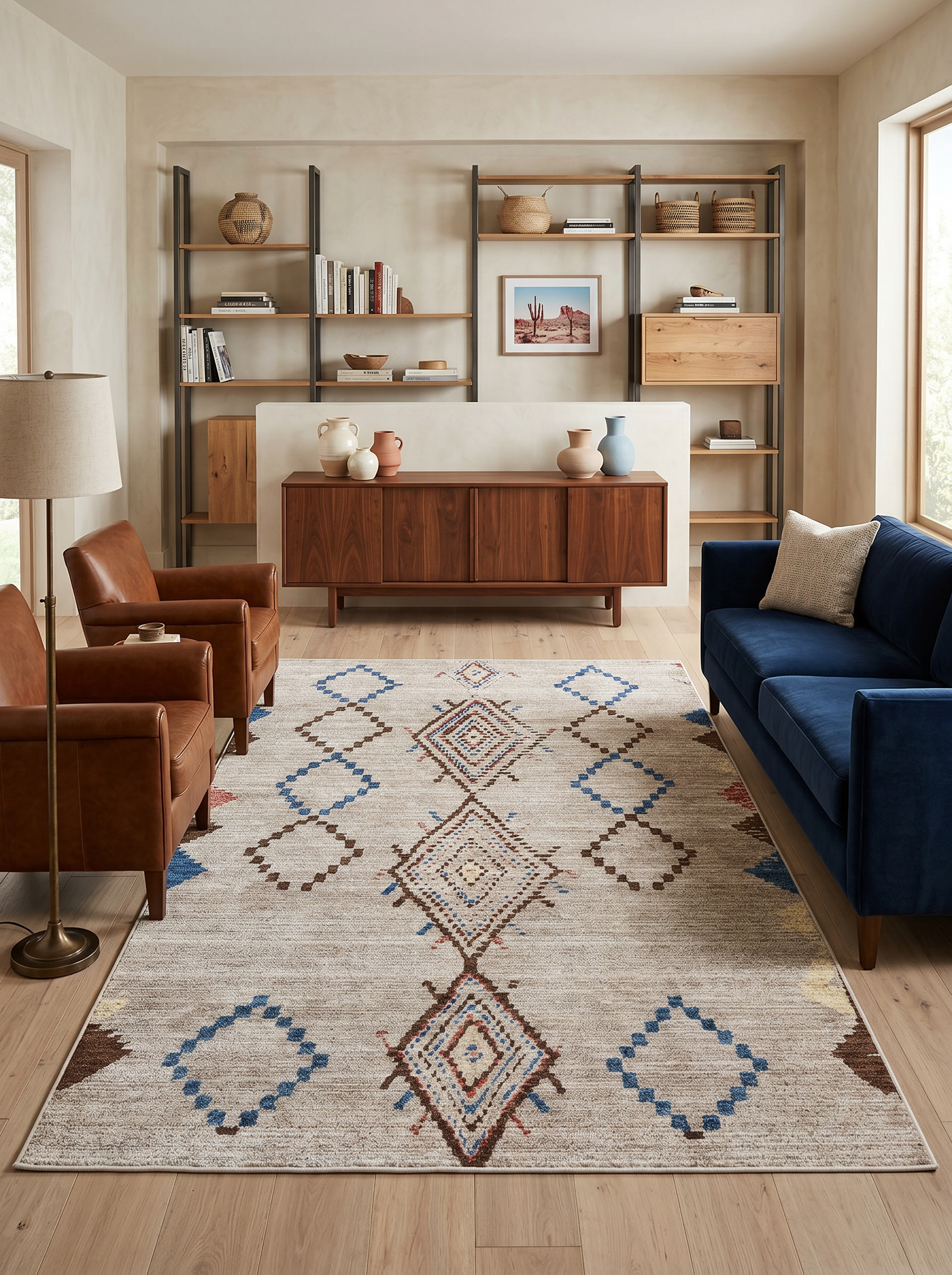 yıkanabilir kaymaz taban şönil dokuma halı 160x230 (4 m²) kahverengi; mavi; renkli
