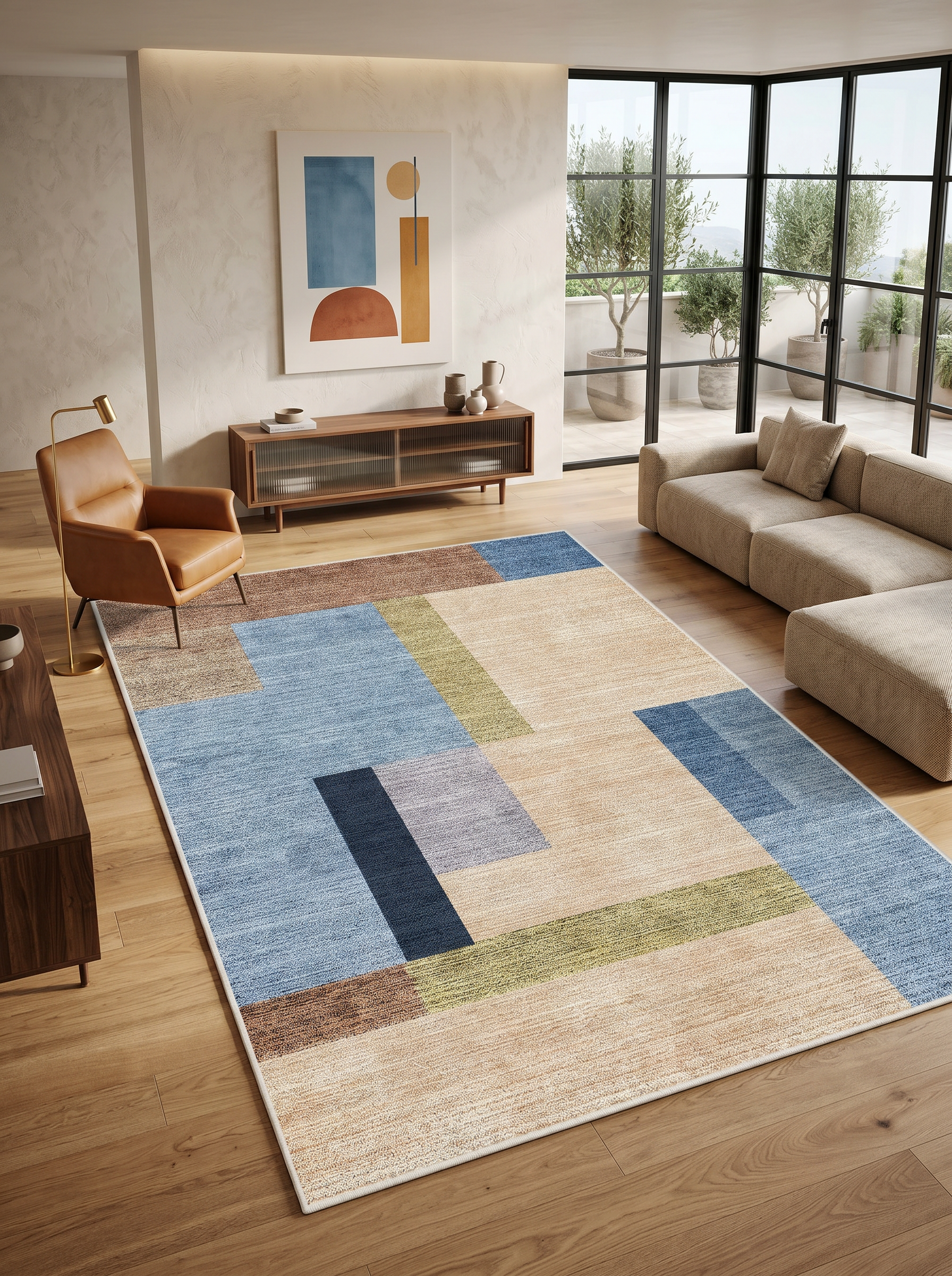 yıkanabilir kaymaz taban şönil dokuma halı 100x200 mavi; bej; renkli