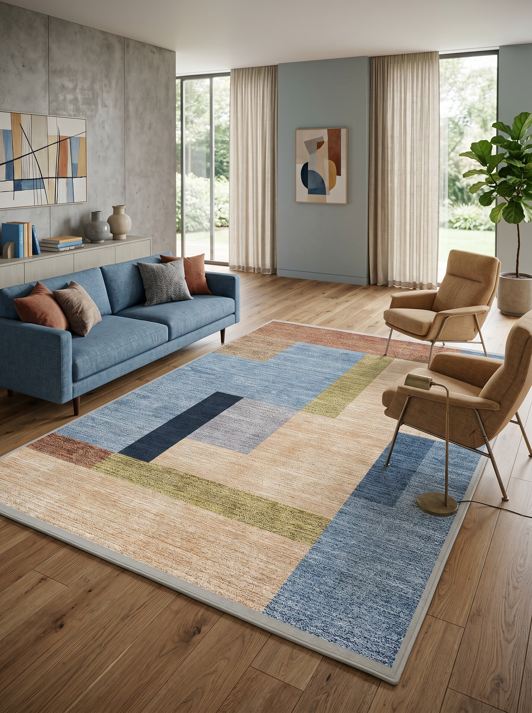 yıkanabilir kaymaz taban şönil dokuma halı 80x100 mavi; bej; renkli